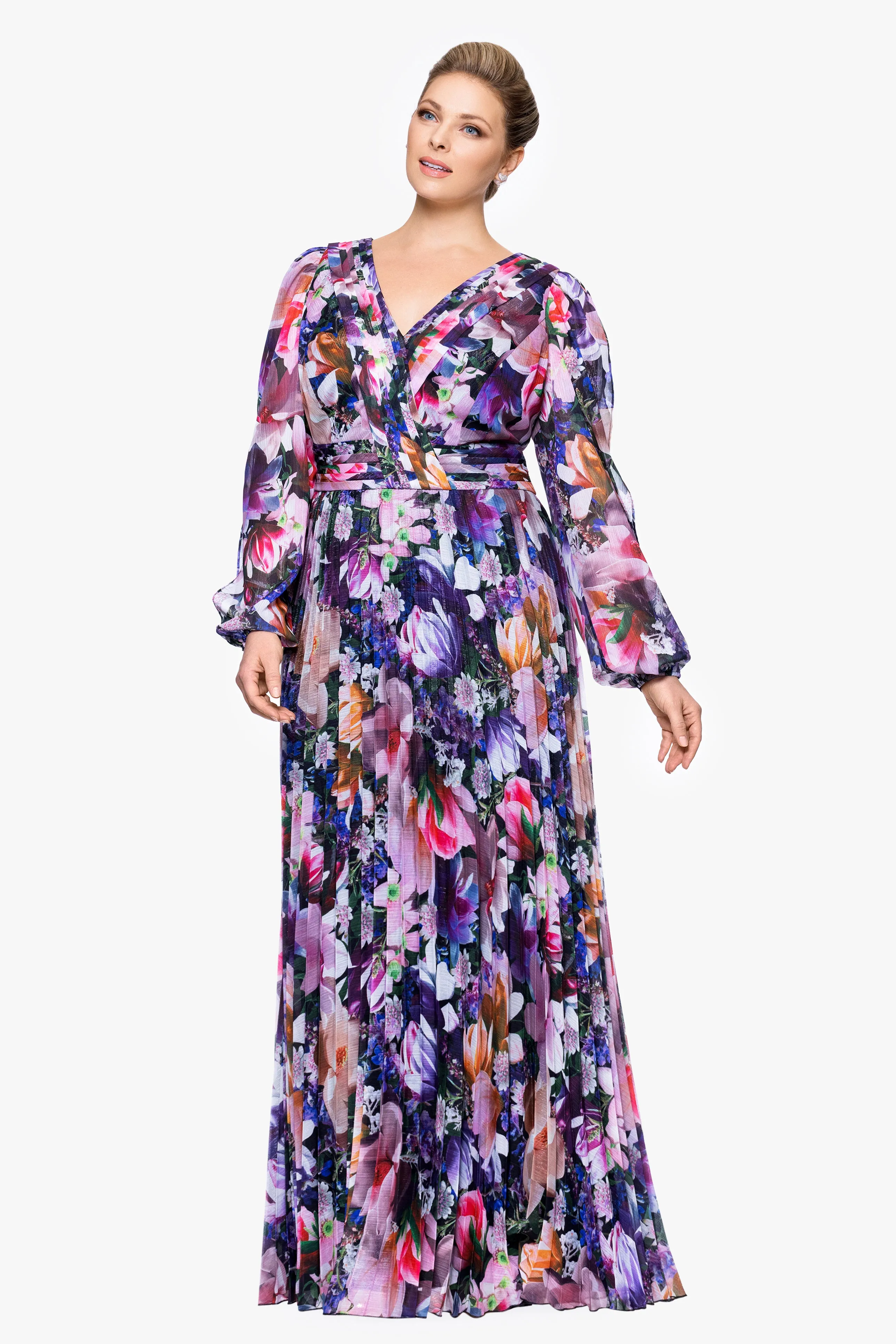Plus "Sammy" Chiffon Long Sleeve Floor Length Dress sold by Betsy & Adam product image thumbnail 5