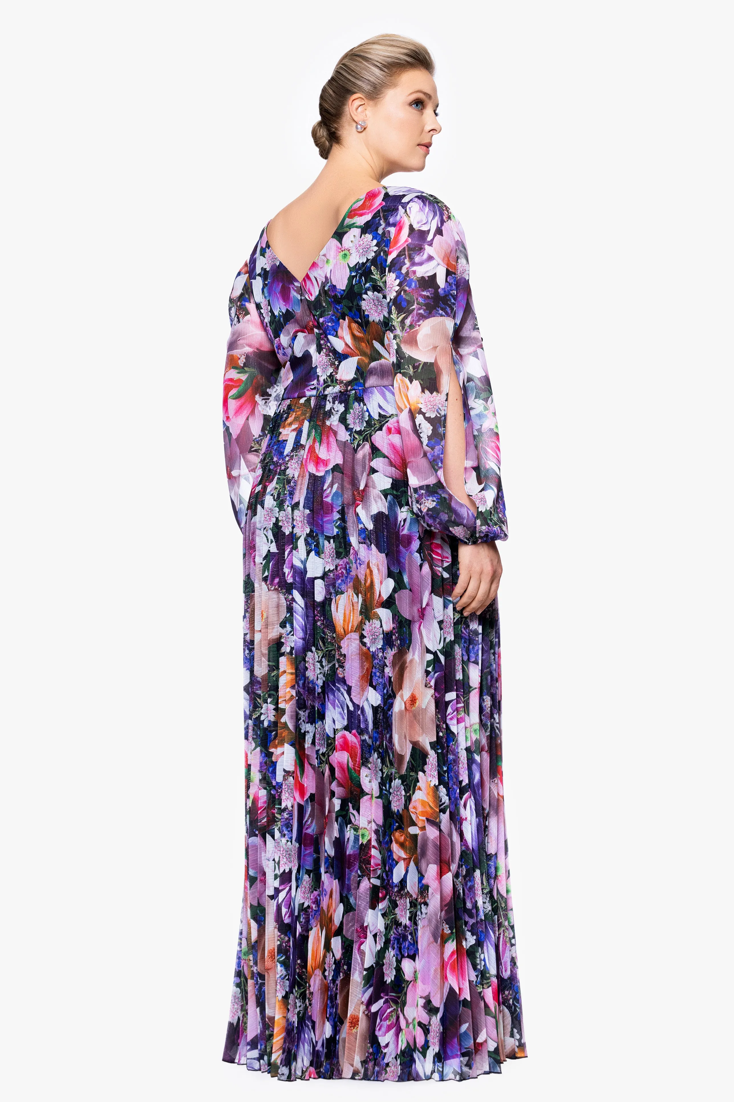 Plus "Sammy" Chiffon Long Sleeve Floor Length Dress sold by Betsy & Adam product image thumbnail 3