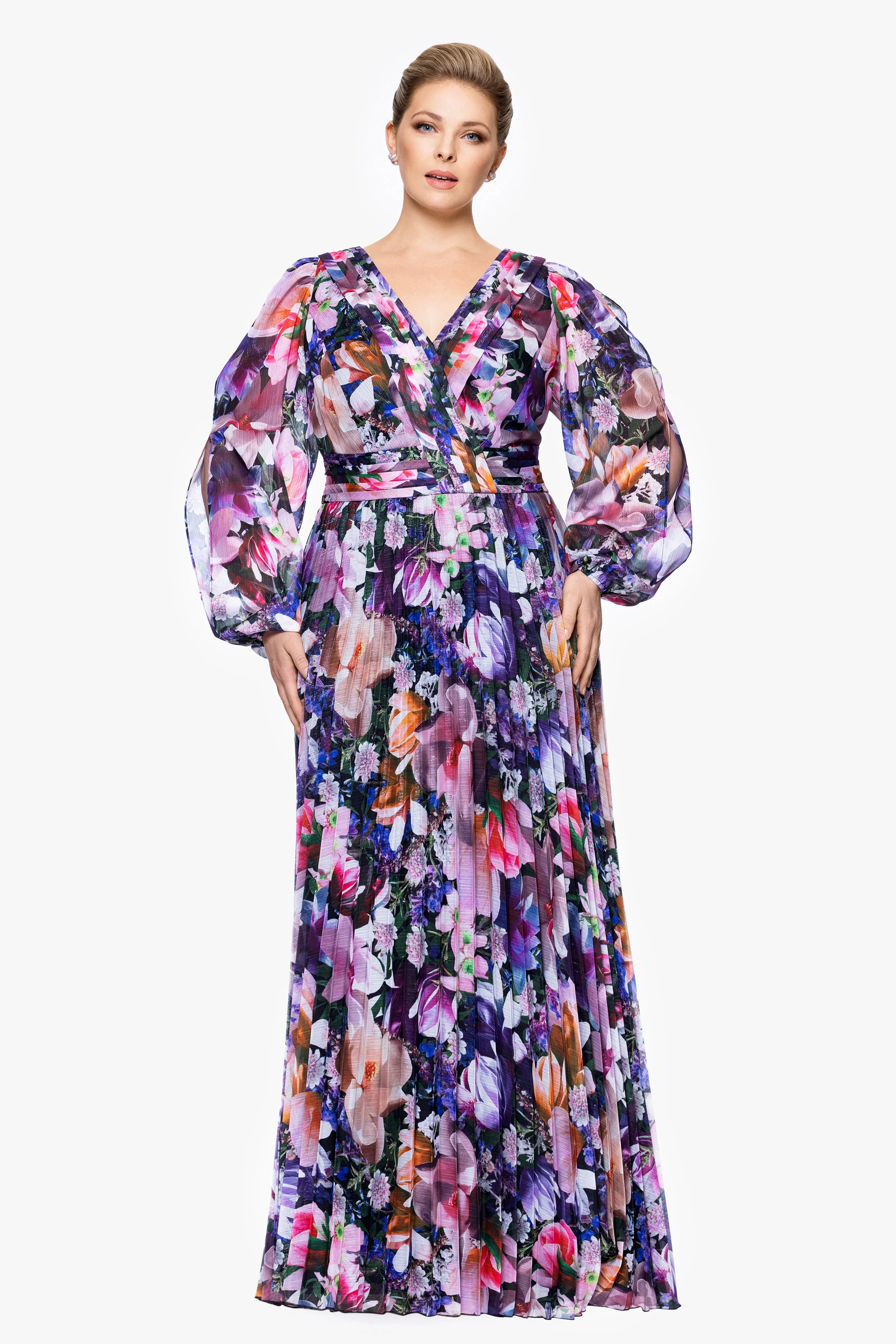 Plus "Sammy" Chiffon Long Sleeve Floor Length Dress sold by Betsy & Adam product image thumbnail 4