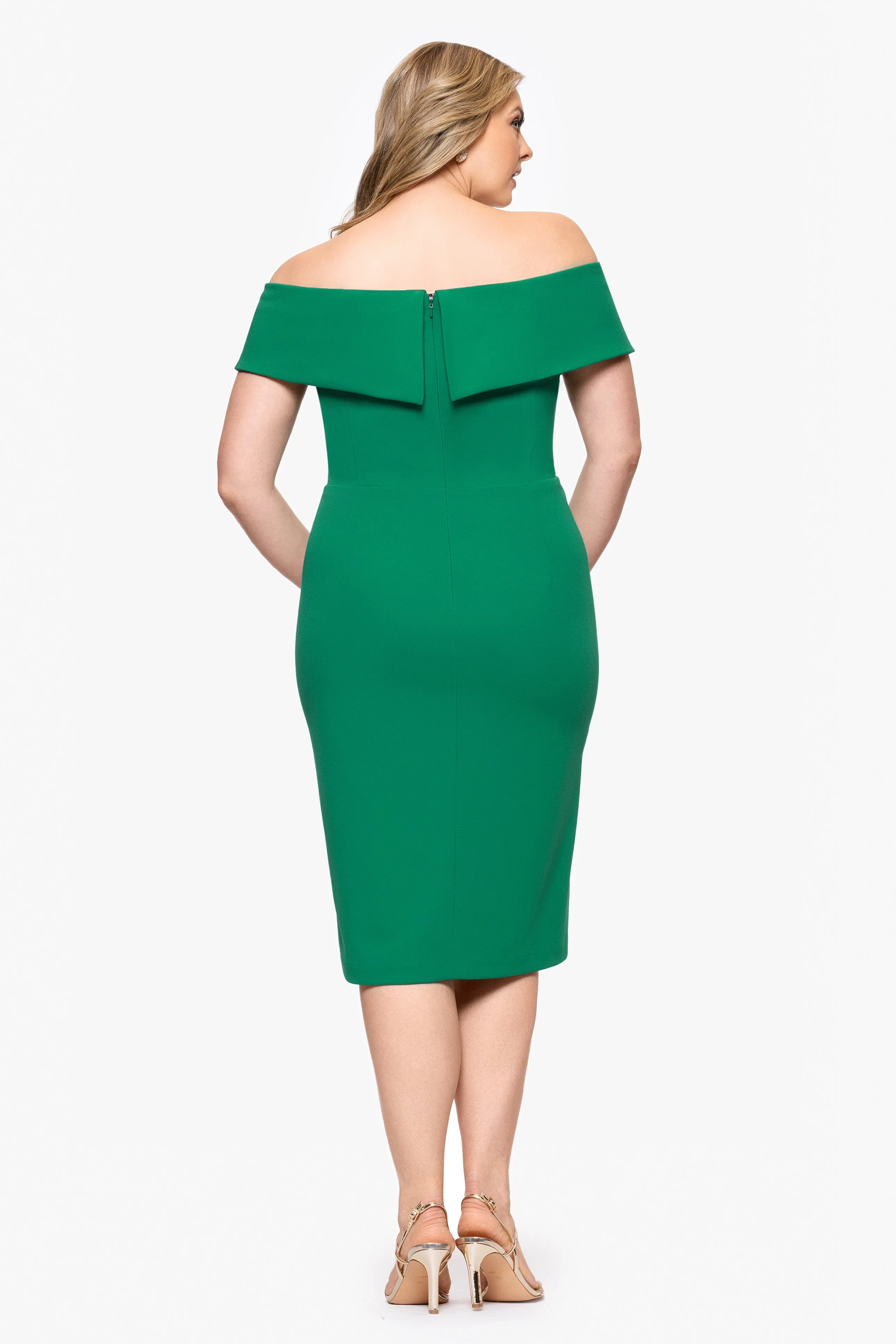 Plus "Kourtney" Scuba Crepe Off the Shoulder Ruffle Midi Dress sold by Betsy & Adam product image thumbnail 3