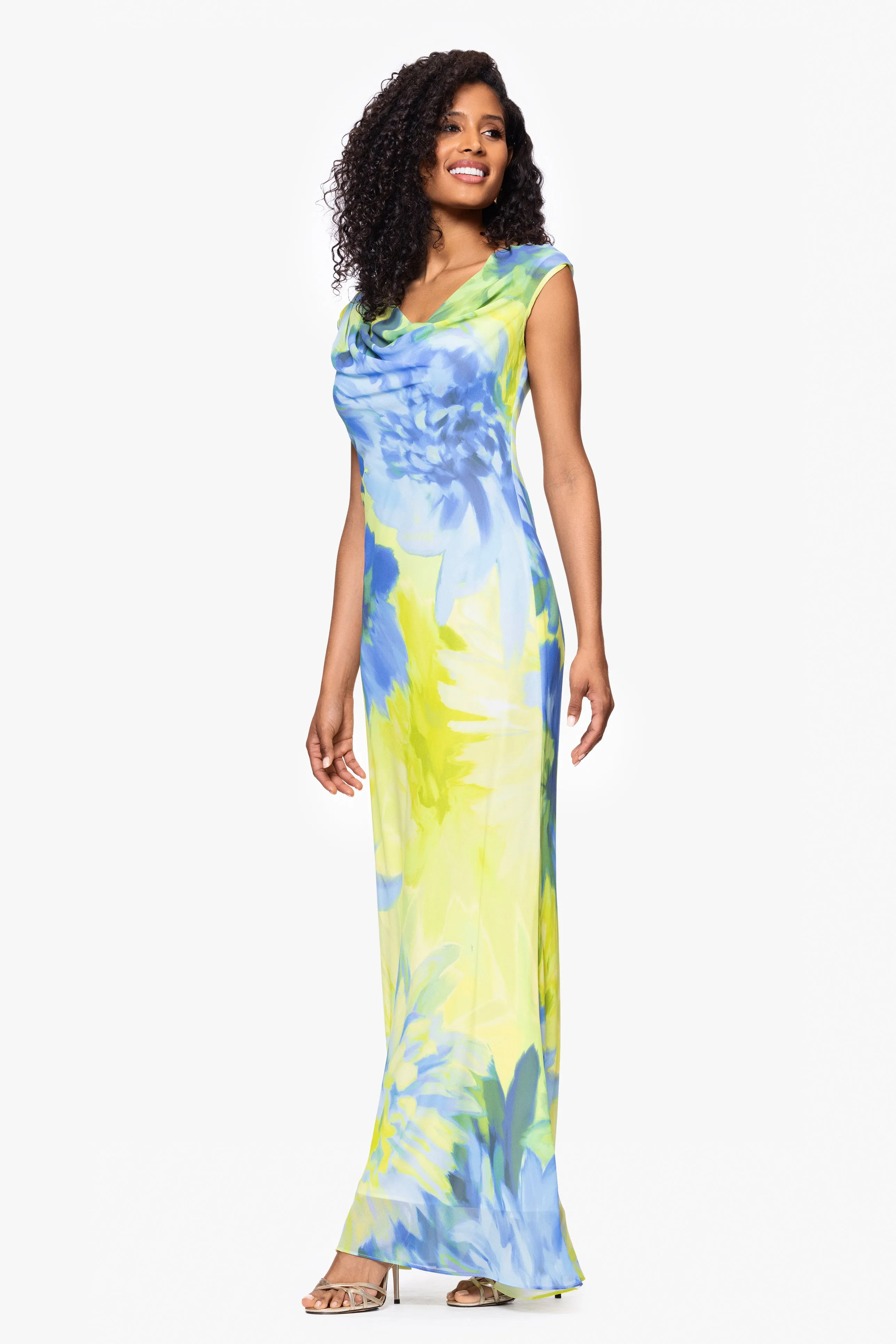 "Isabel" Print Chiffon Cowl Neck Floor Length Dress sold by Betsy & Adam product image thumbnail 4