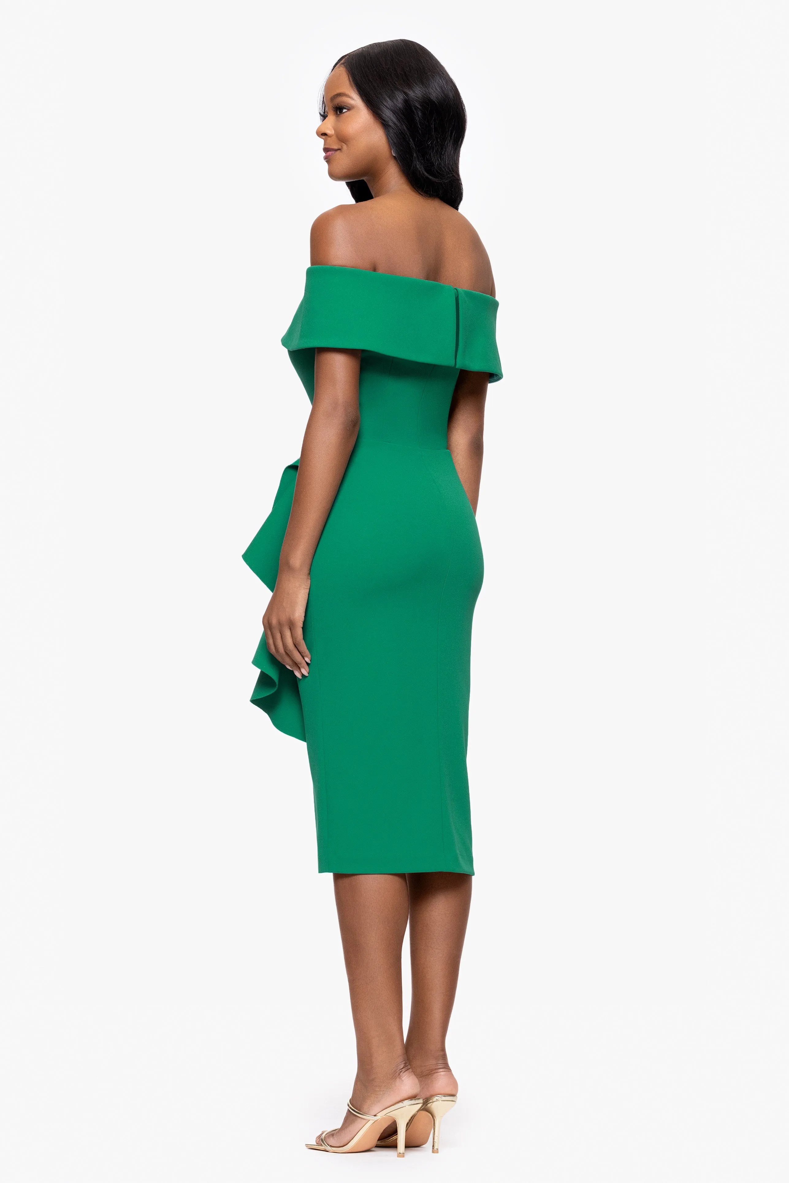 "Kourtney" Scuba Crepe Off the Shoulder Ruffle Midi Dress sold by Betsy & Adam product image thumbnail 3