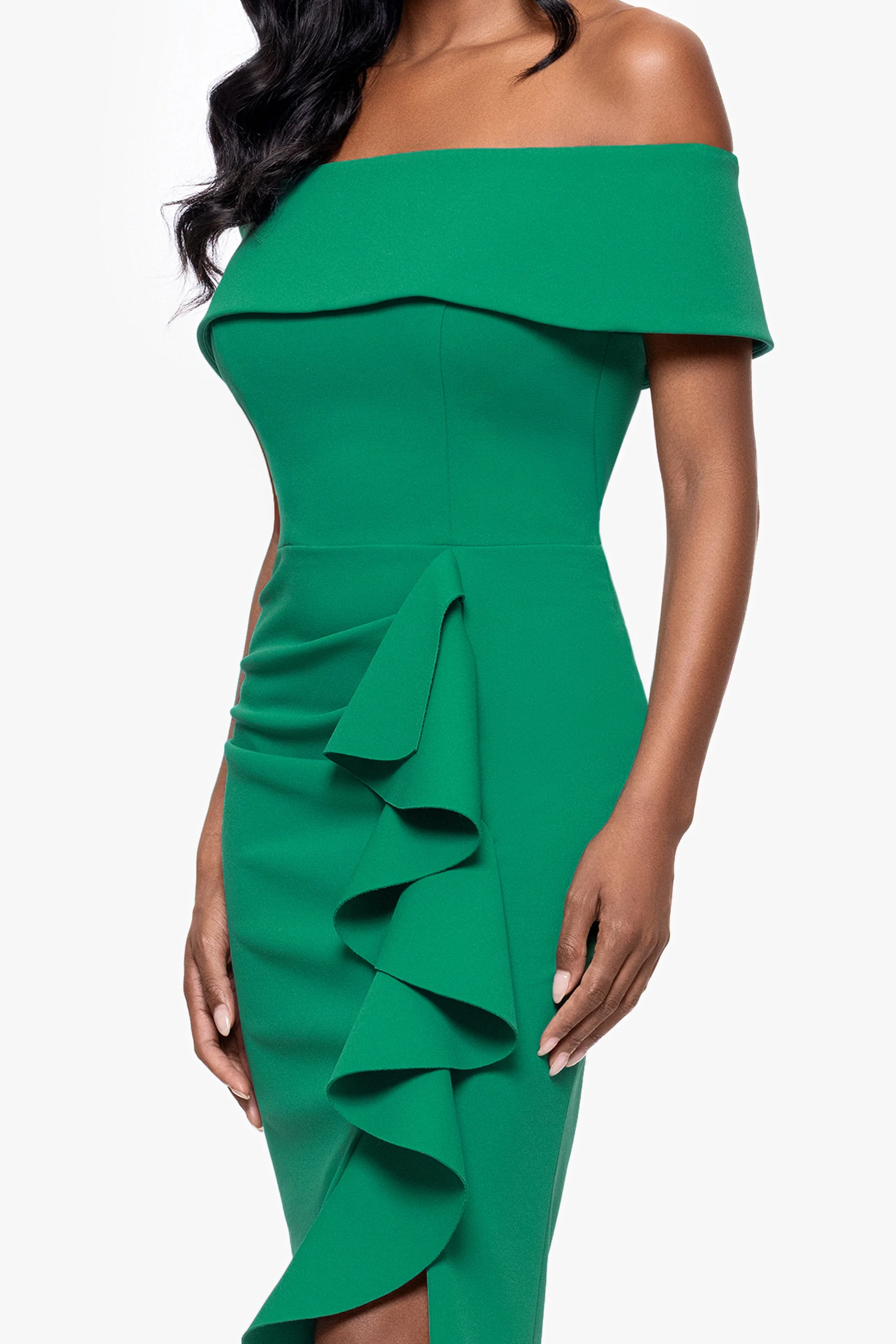 "Kourtney" Scuba Crepe Off the Shoulder Ruffle Midi Dress sold by Betsy & Adam product image thumbnail 2