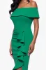 Petite "Kourtney" Scuba Crepe Off the Shoulder Ruffle Midi Dress sold by Betsy & Adam