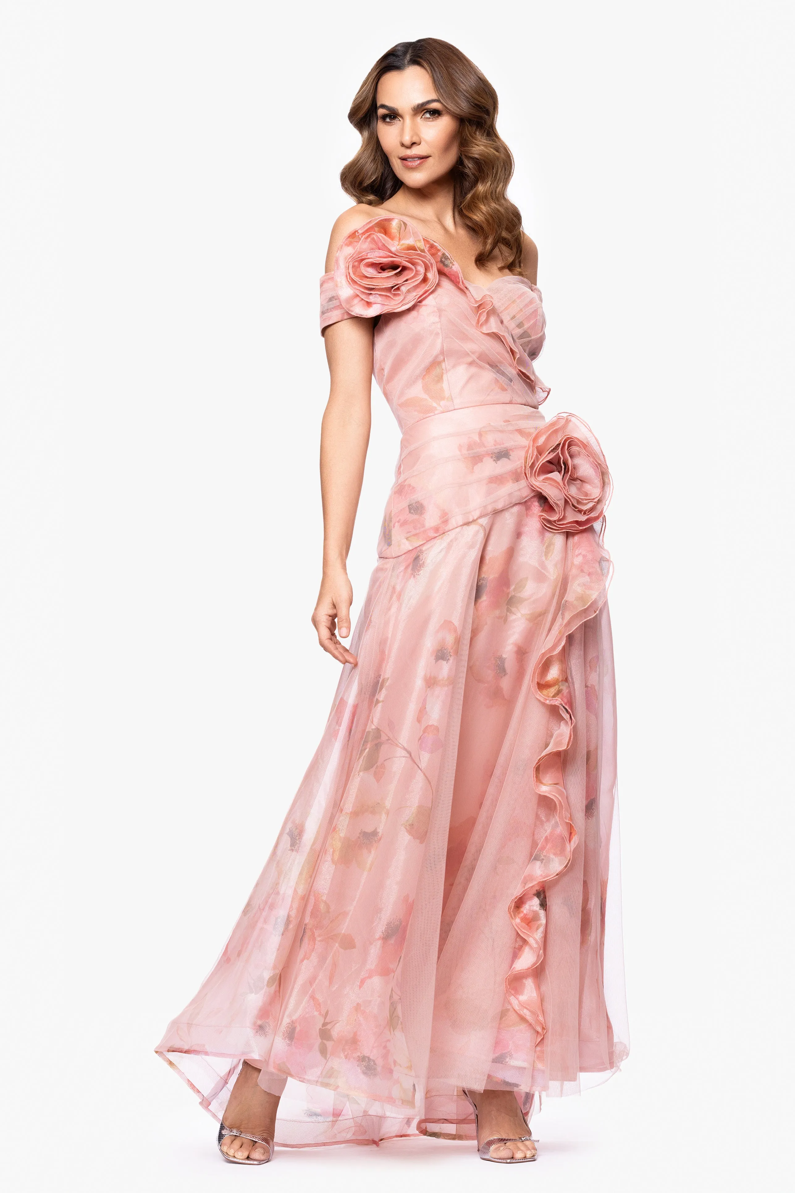 "Penelope" Organza Flowers Off the Shoulder Dress sold by Betsy & Adam product image thumbnail 4