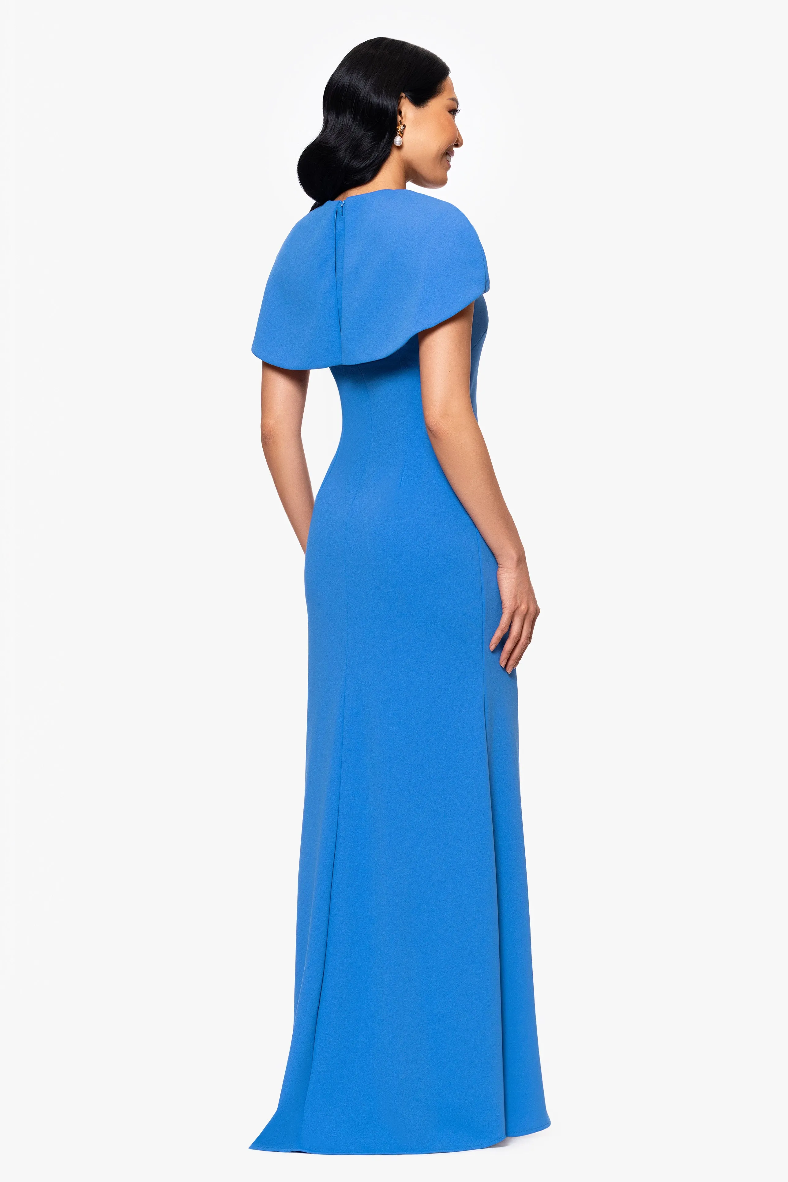 "Shanice" Scuba Crepe Short Cape Floor Length Dress sold by Betsy & Adam product image thumbnail 3