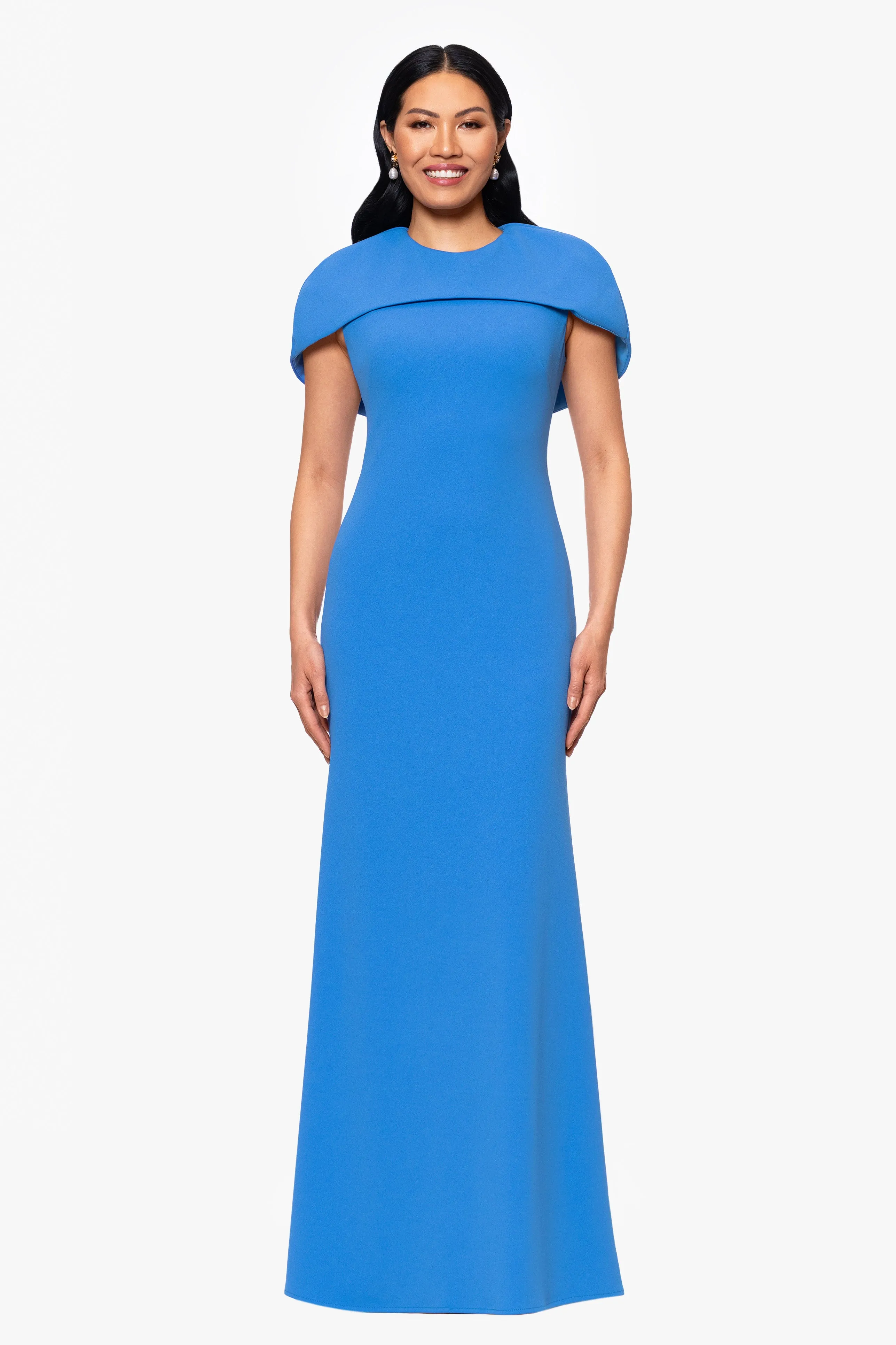 "Shanice" Scuba Crepe Short Cape Floor Length Dress sold by Betsy & Adam