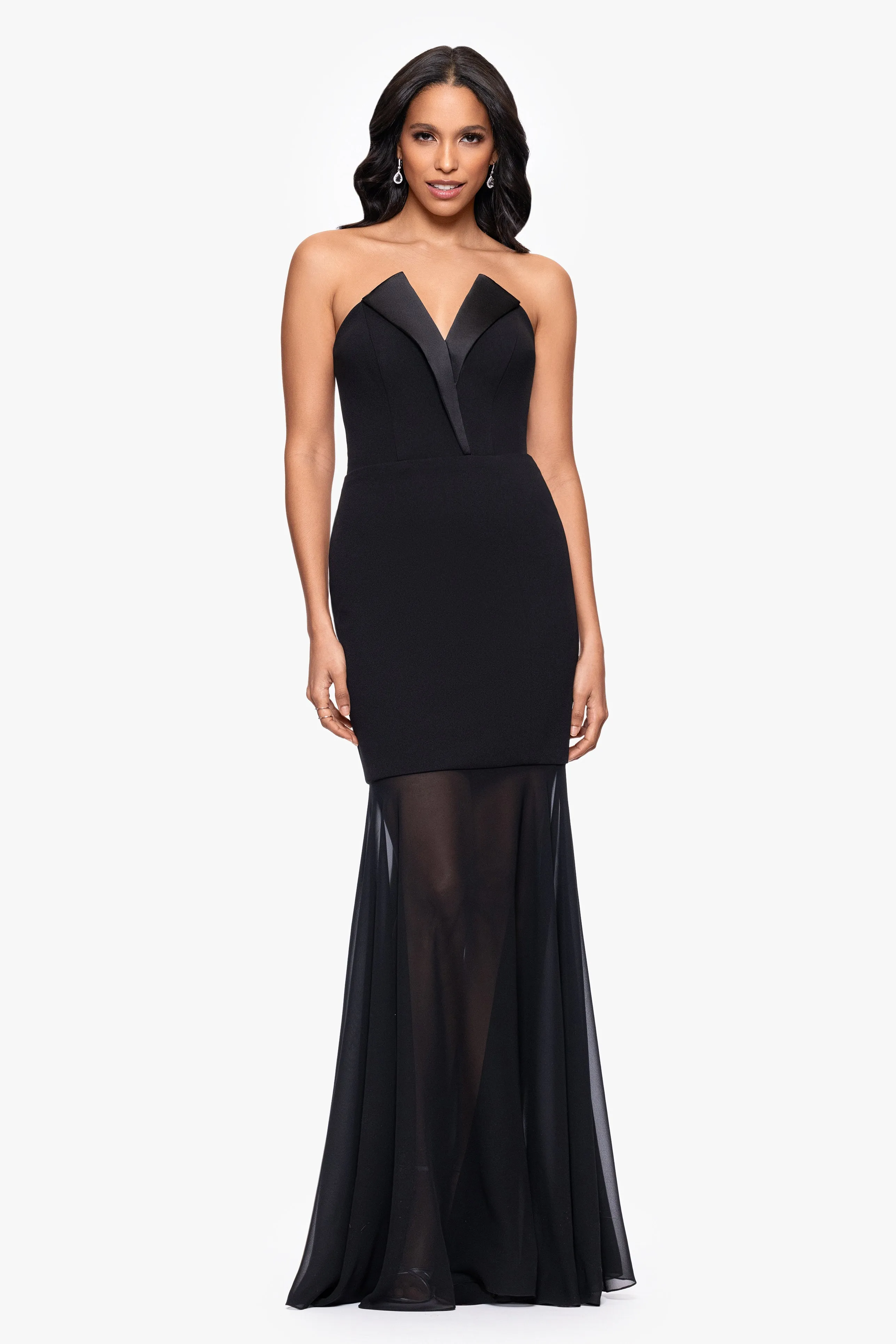 "Rosanna" Scuba Crepe and Chiffon Floor Length Tuxedo Dress sold by Betsy & Adam product image thumbnail 2