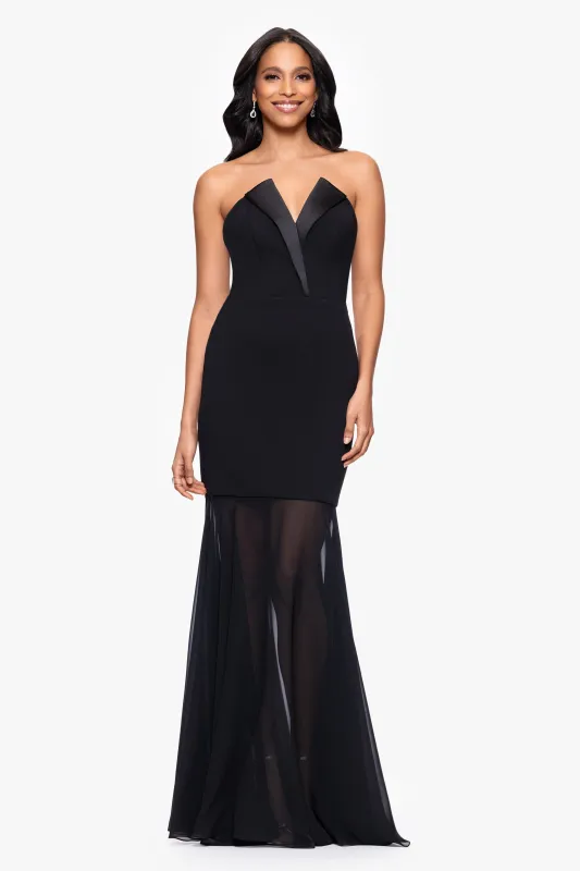 "Rosanna" Scuba Crepe and Chiffon Floor Length Tuxedo Dress sold by Betsy & Adam