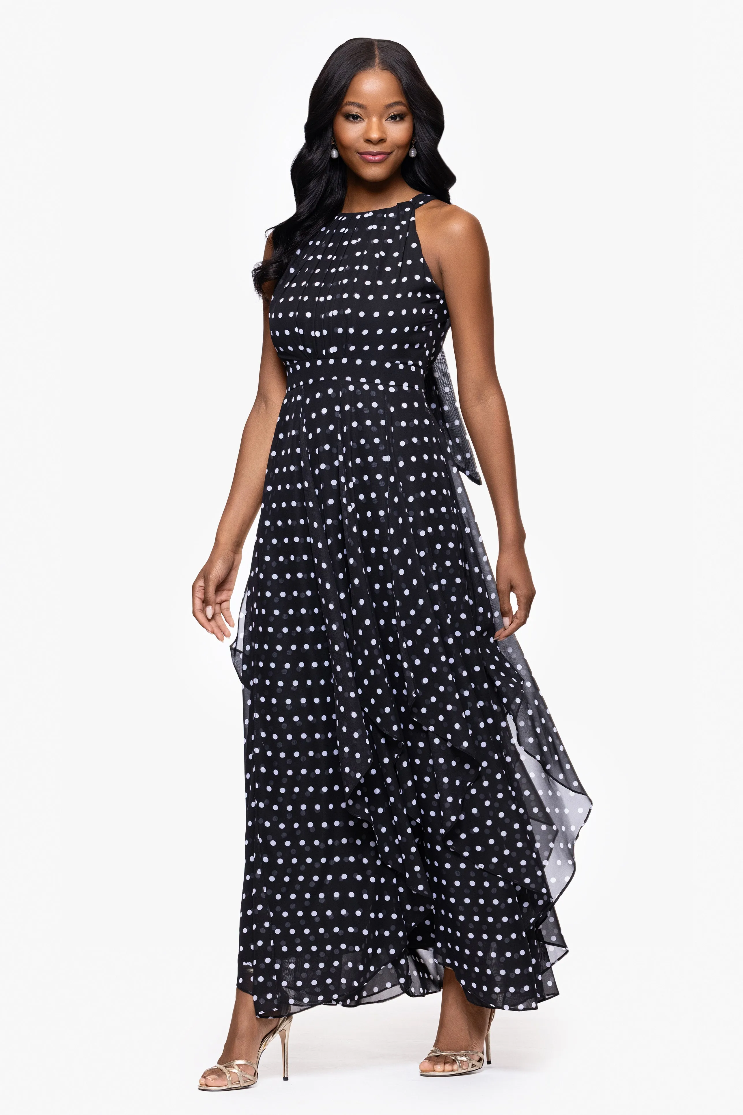 "Delphine" Chiffon Polka Dot Handkerchief Floor Length Dress sold by Betsy & Adam product image thumbnail 4