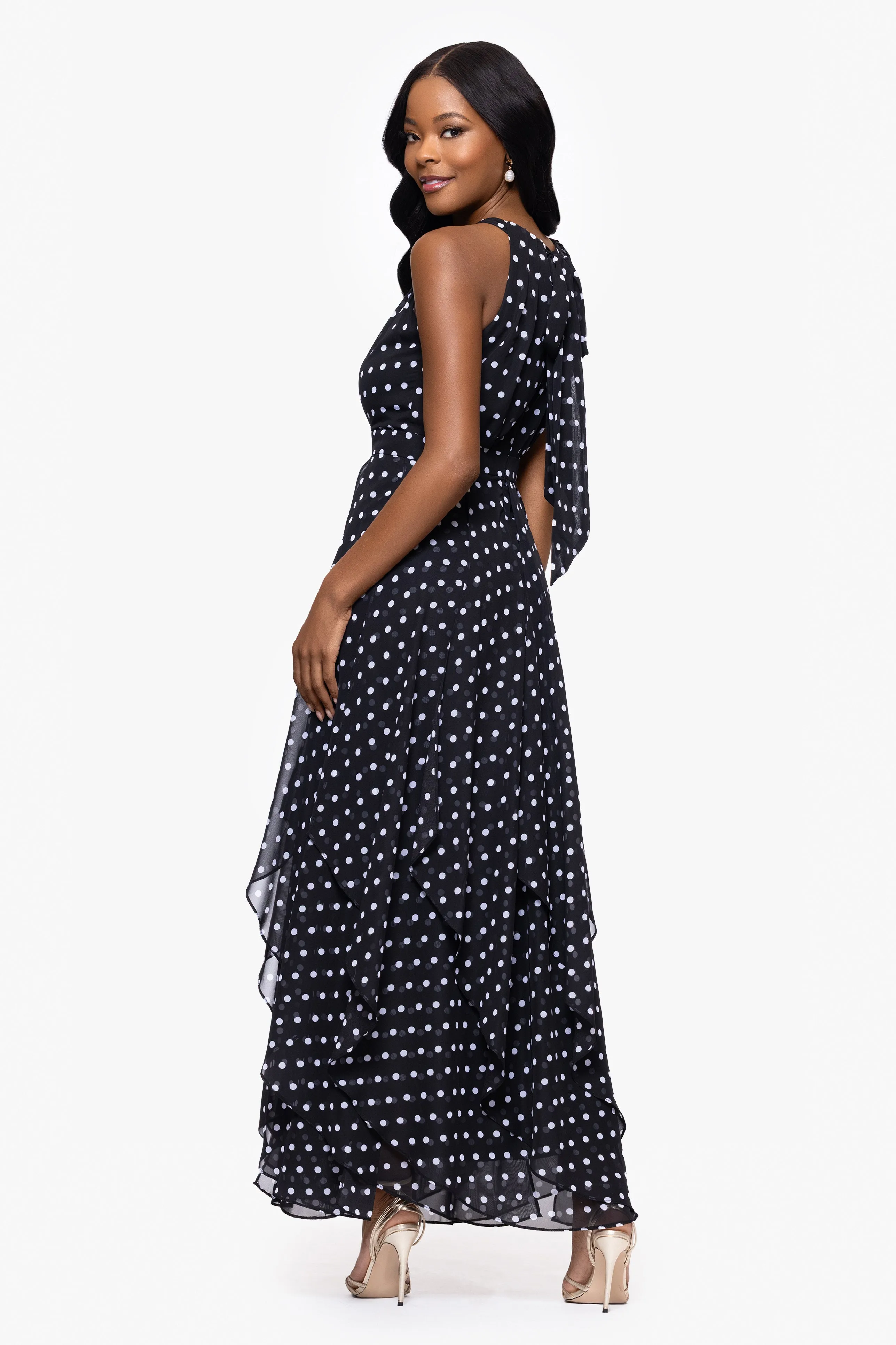 "Delphine" Chiffon Polka Dot Handkerchief Floor Length Dress sold by Betsy & Adam product image thumbnail 3