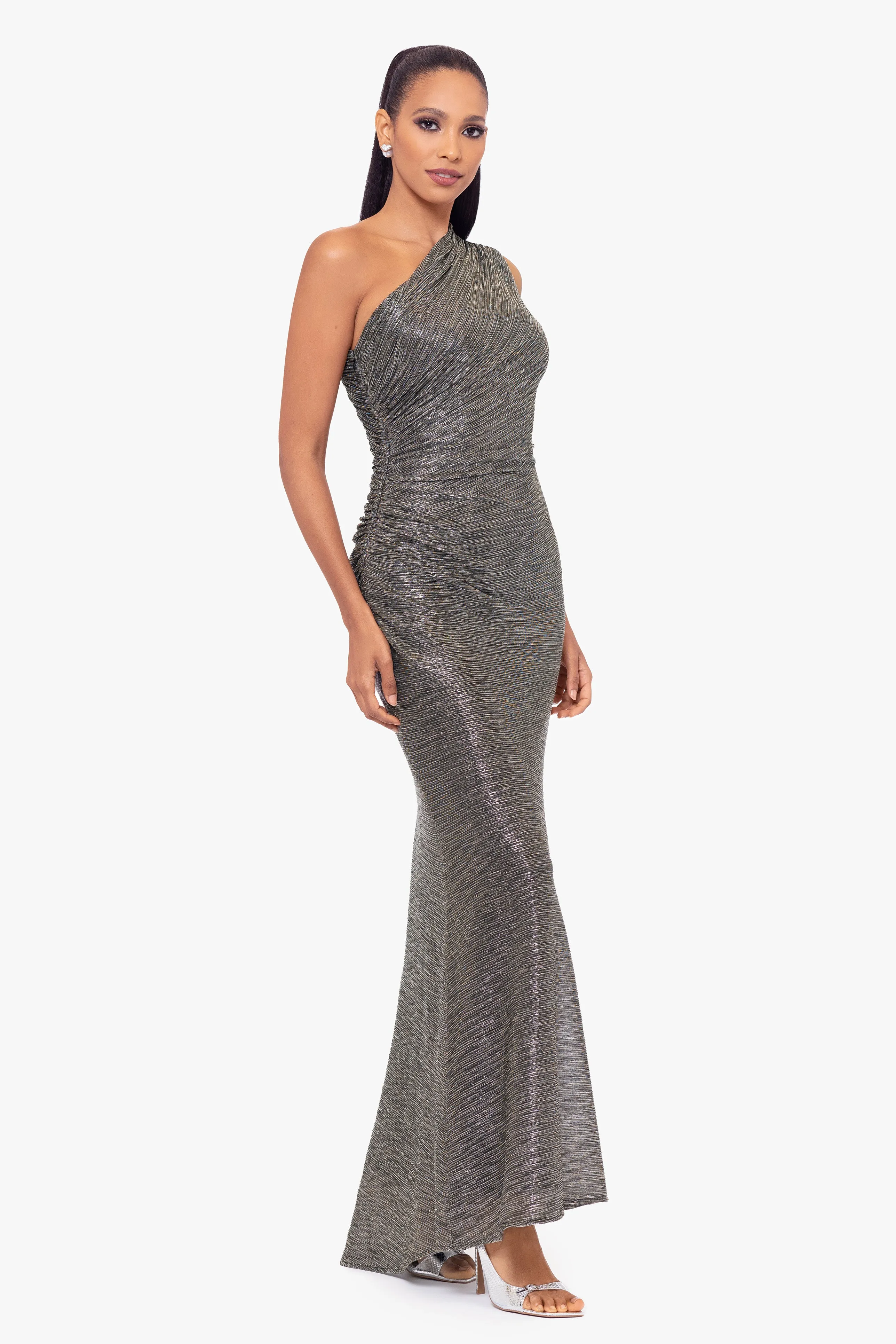 "Bayley" Metallic One Shoulder Floor Length Dress sold by Betsy & Adam product image thumbnail 4