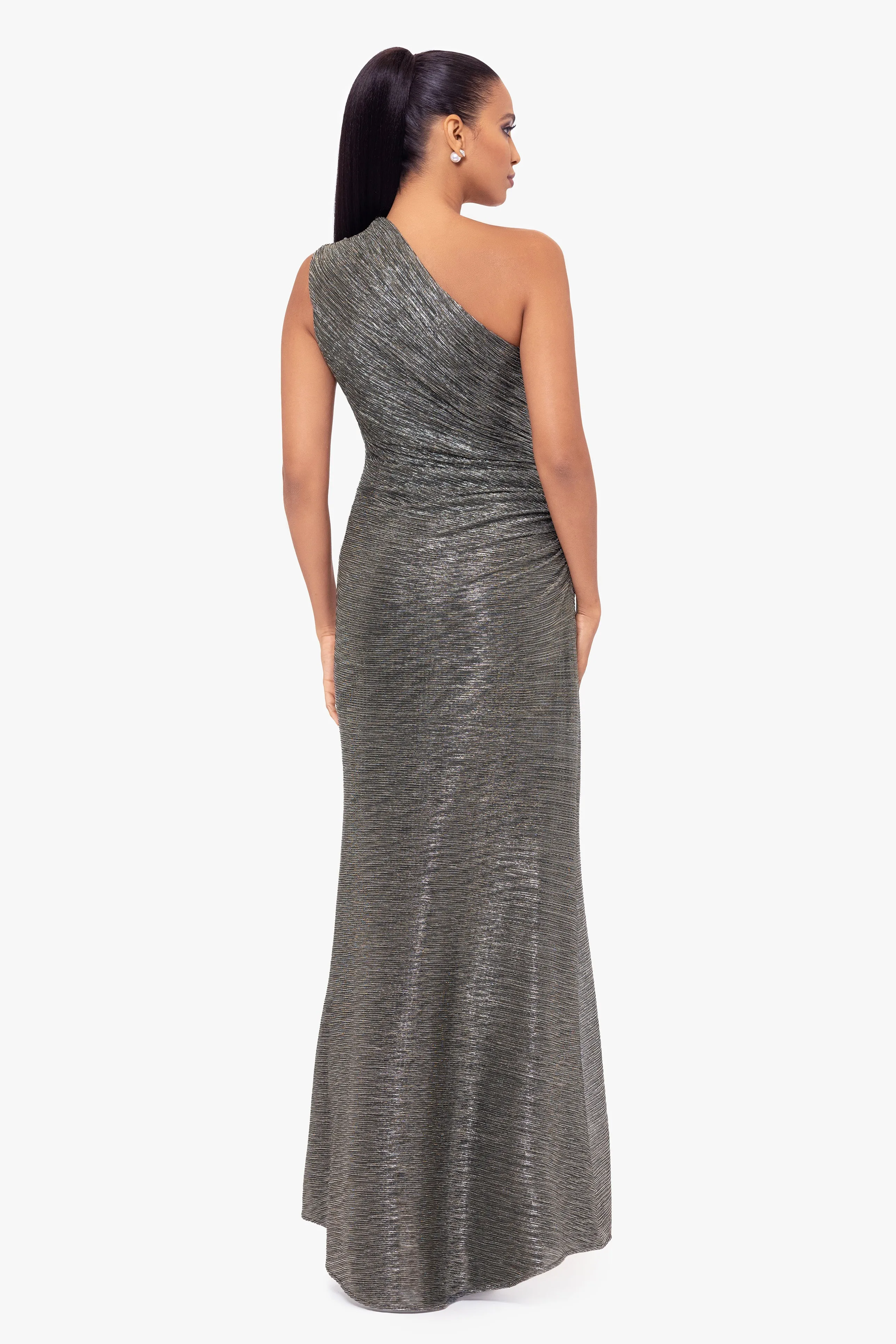 "Bayley" Metallic One Shoulder Floor Length Dress sold by Betsy & Adam product image thumbnail 3