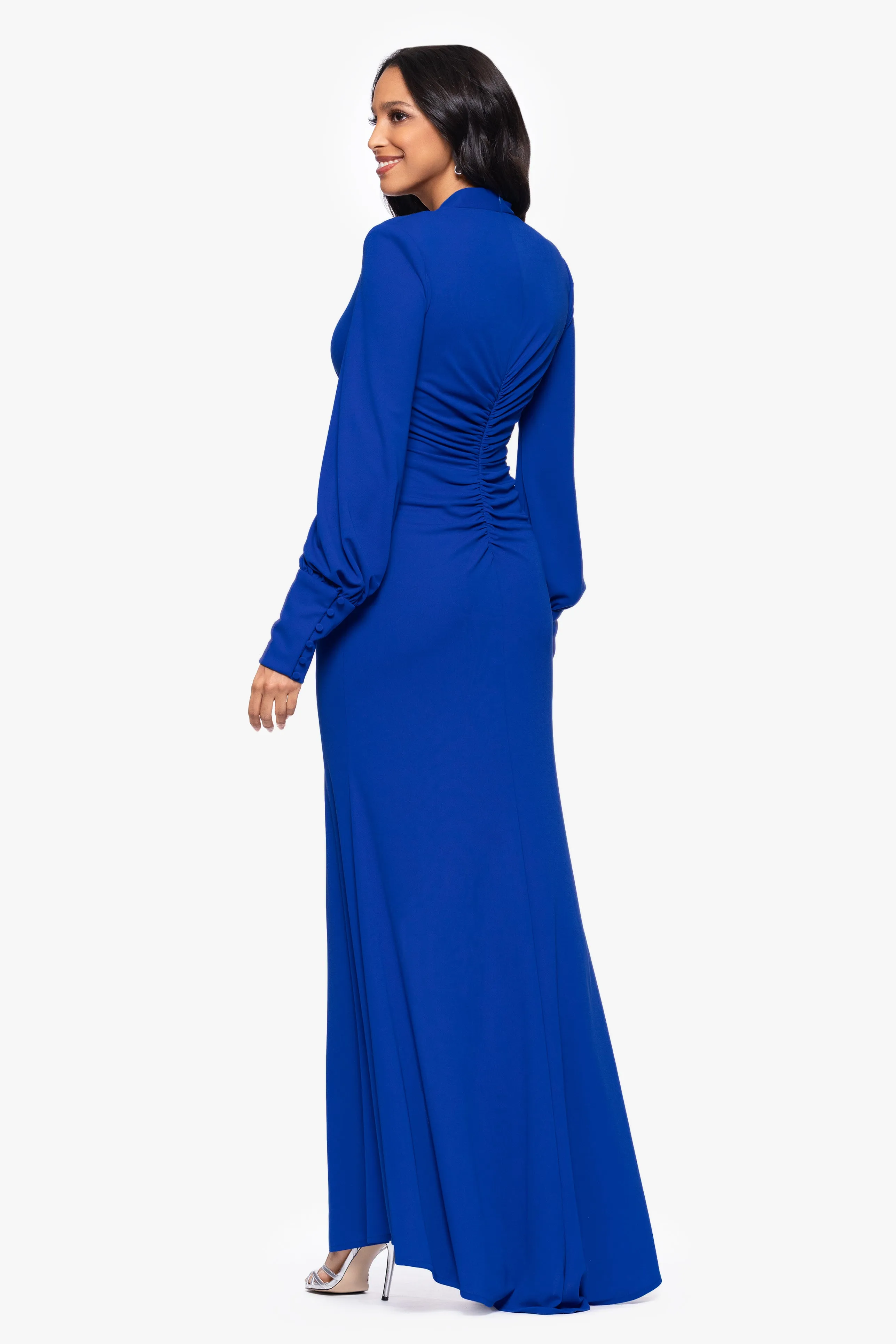 Petite "Julia" Matte Jersey Rouched Long Sleeve Floor Length Dress sold by Betsy & Adam product image thumbnail 3
