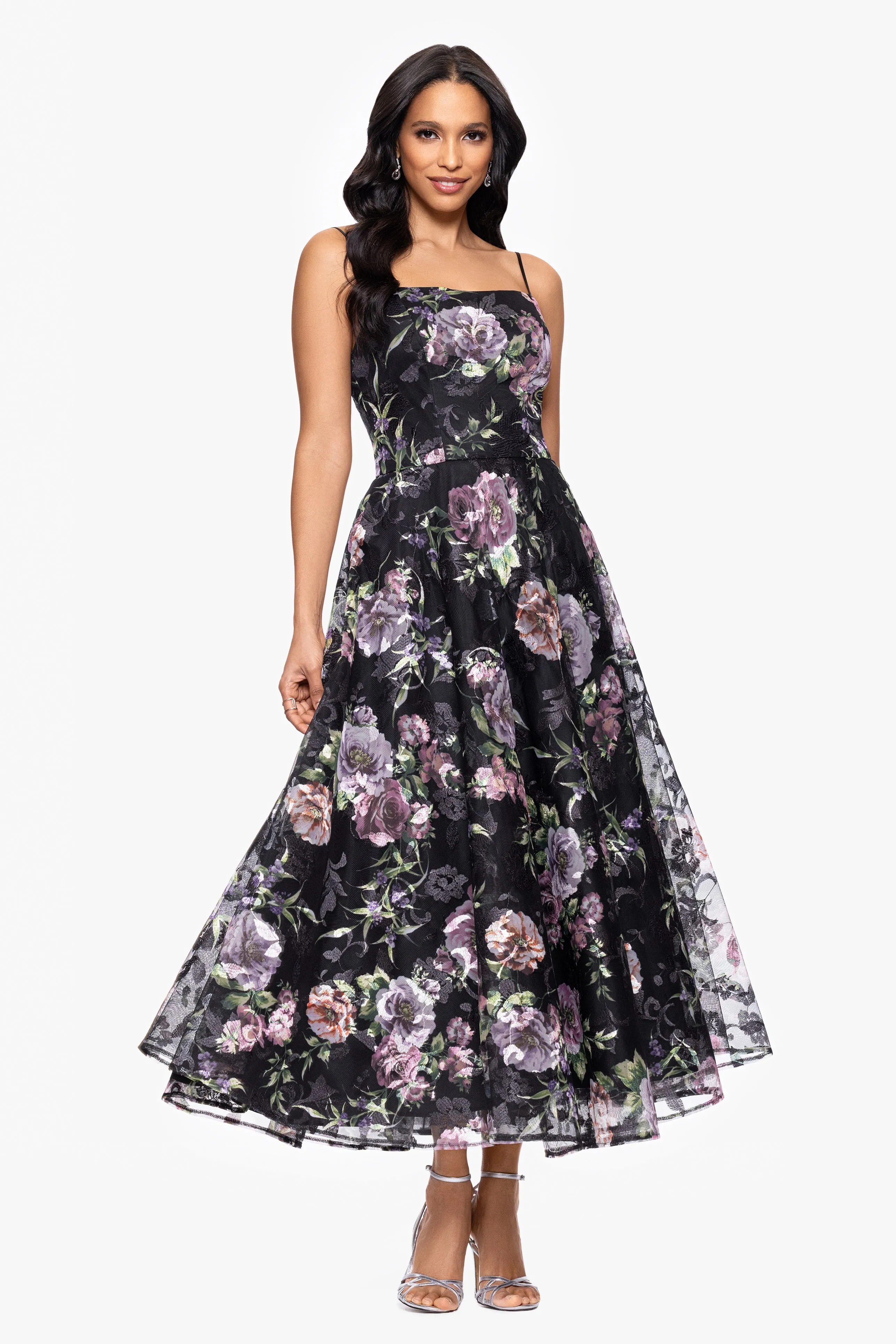 "Colleen" Print Mesh Spaghetti Strap Midi Dress sold by Betsy & Adam