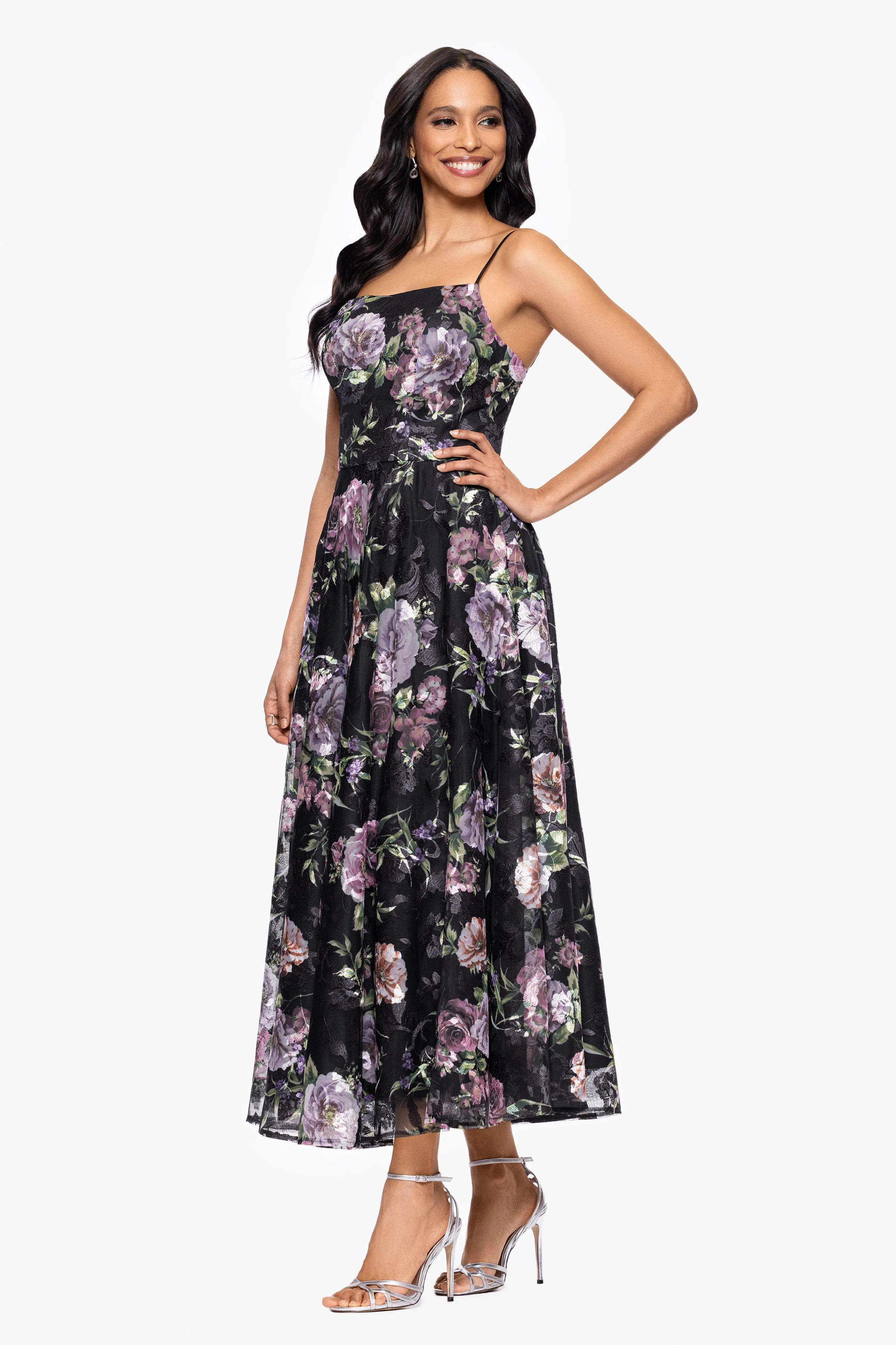 "Colleen" Print Mesh Spaghetti Strap Midi Dress sold by Betsy & Adam product image thumbnail 4