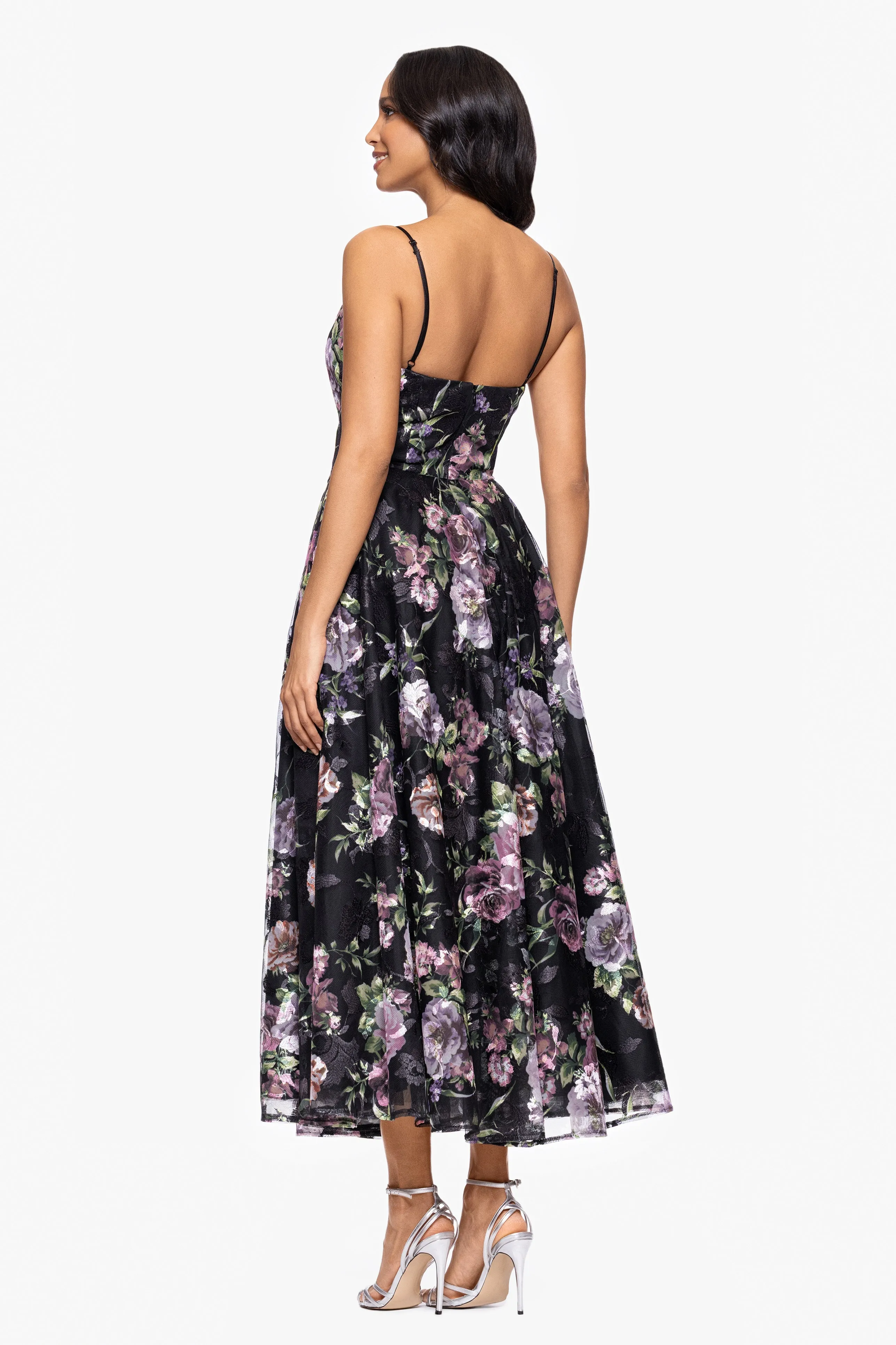 "Colleen" Print Mesh Spaghetti Strap Midi Dress sold by Betsy & Adam product image thumbnail 3