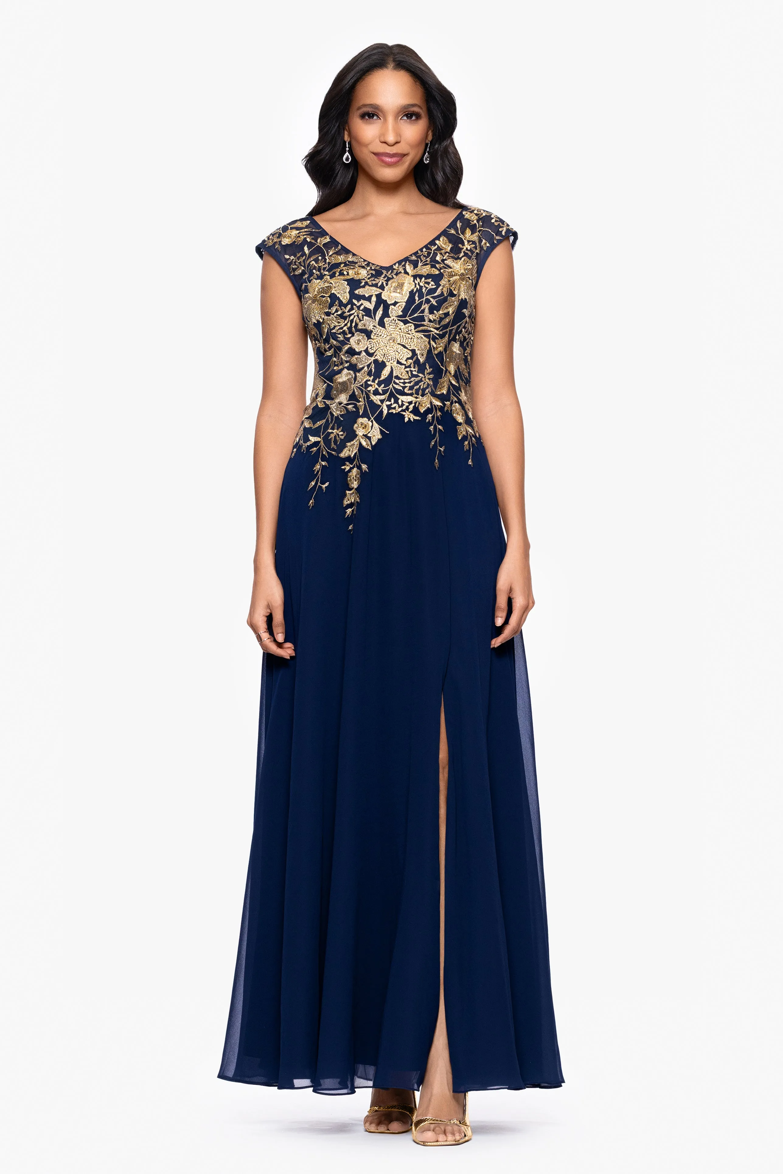 "Maeve" Chiffon Embroidered Bodice Floor Length Dress sold by Betsy & Adam product image thumbnail 4