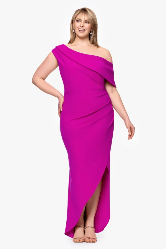 Plus "Avery" Scuba Crepe Drop Shoulder Floor Length Dress sold by Betsy & Adam