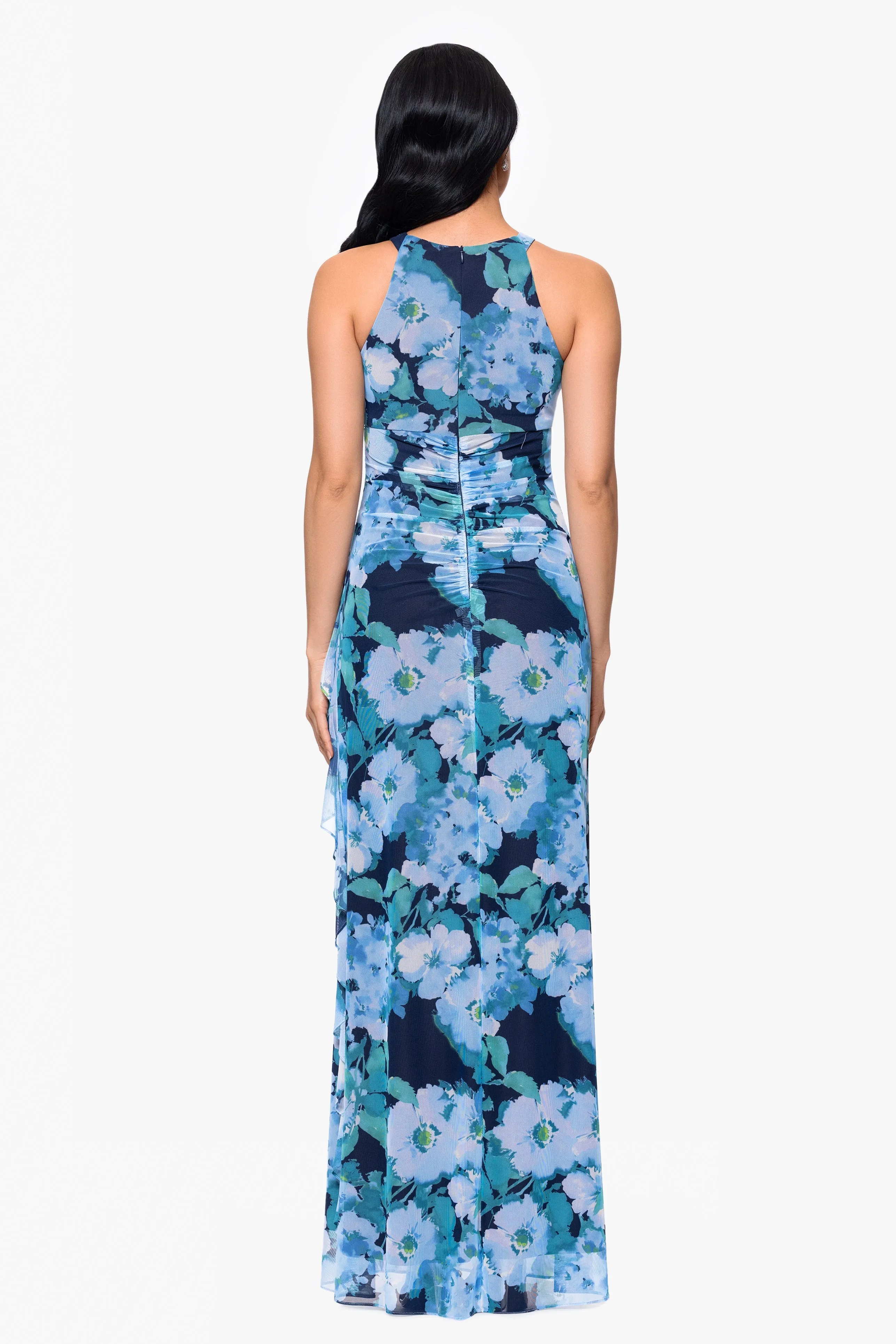 "Agatha" Floral Print Mesh Ruffle Floor Length Dress sold by Betsy & Adam product image thumbnail 3