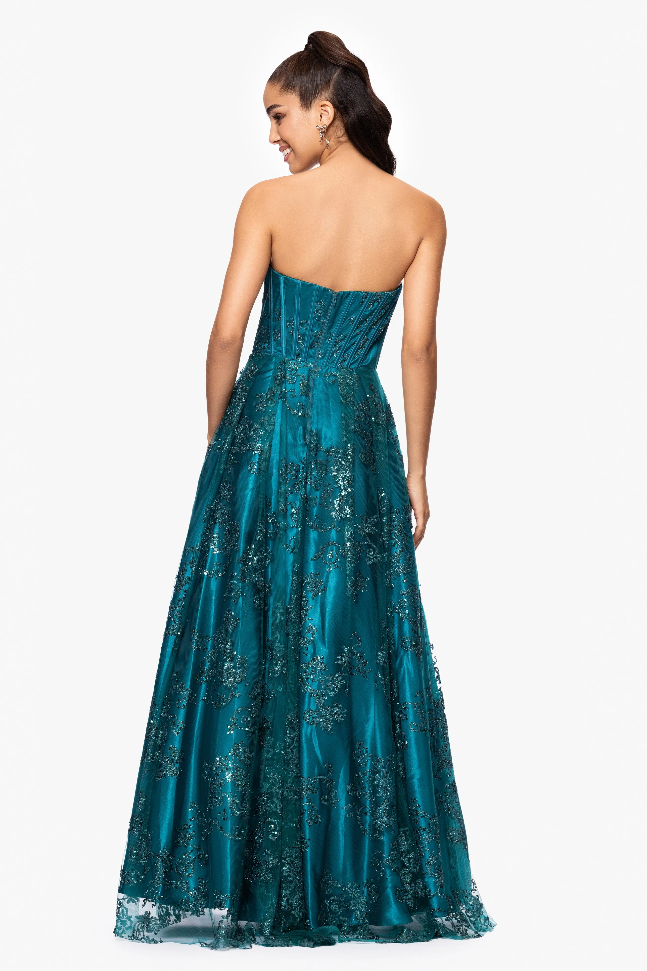 Blondie Nites "Tori" Strapless Glitter Mesh Corset Gown sold by Betsy & Adam product image thumbnail 3