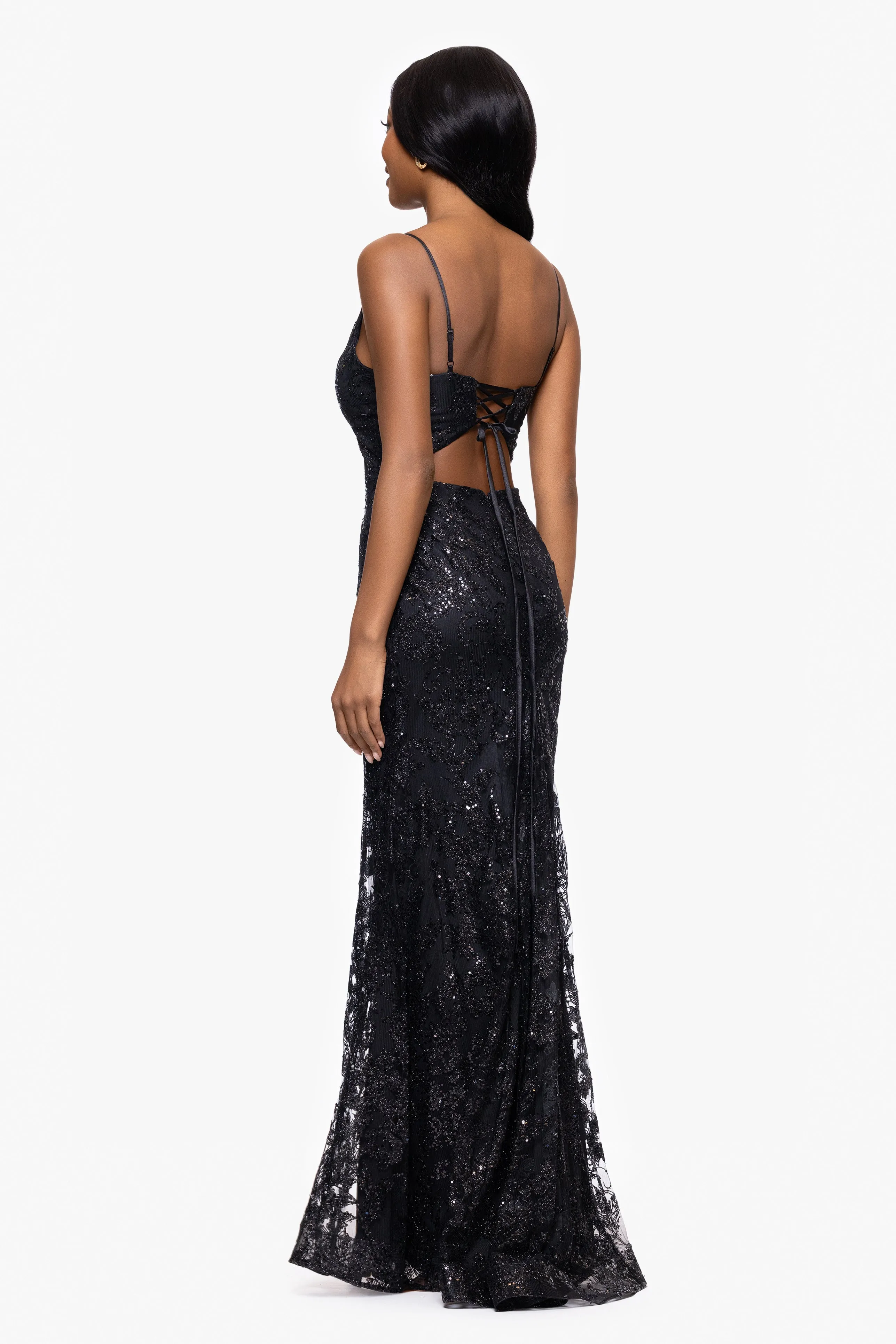 Blondie Nites "Zoey" Glitter V-Neck Floor Length Dress sold by Betsy & Adam product image thumbnail 3