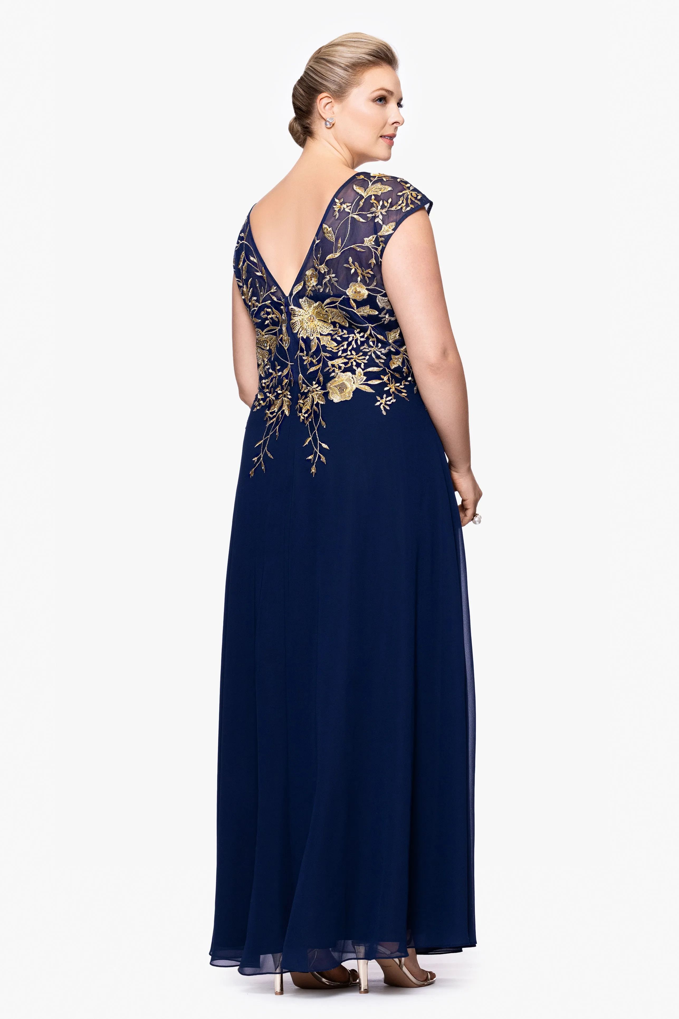 Plus "Maeve" Chiffon Embroidered Bodice Floor Length Dress sold by Betsy & Adam product image thumbnail 3