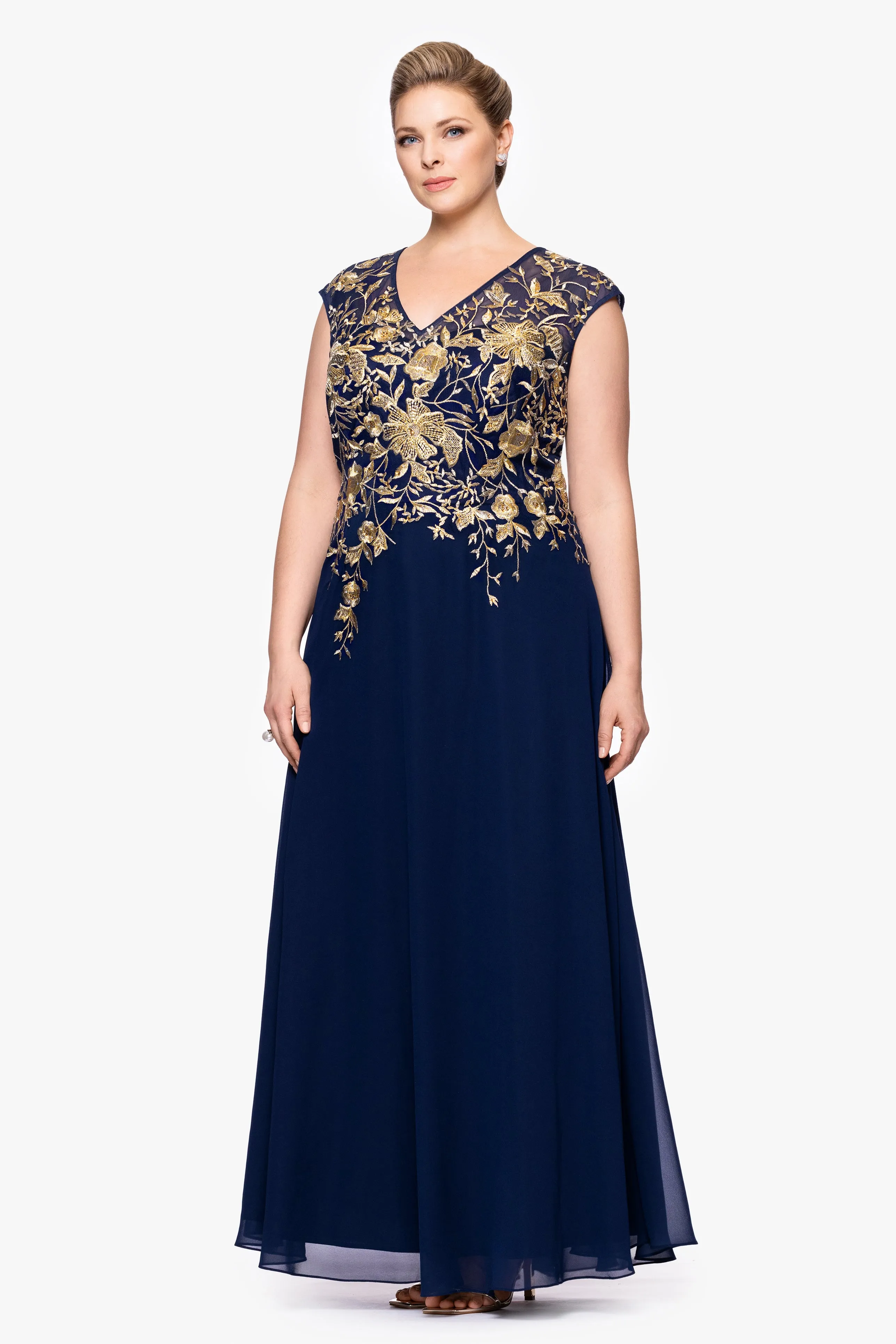 Plus "Maeve" Chiffon Embroidered Bodice Floor Length Dress sold by Betsy & Adam product image thumbnail 4