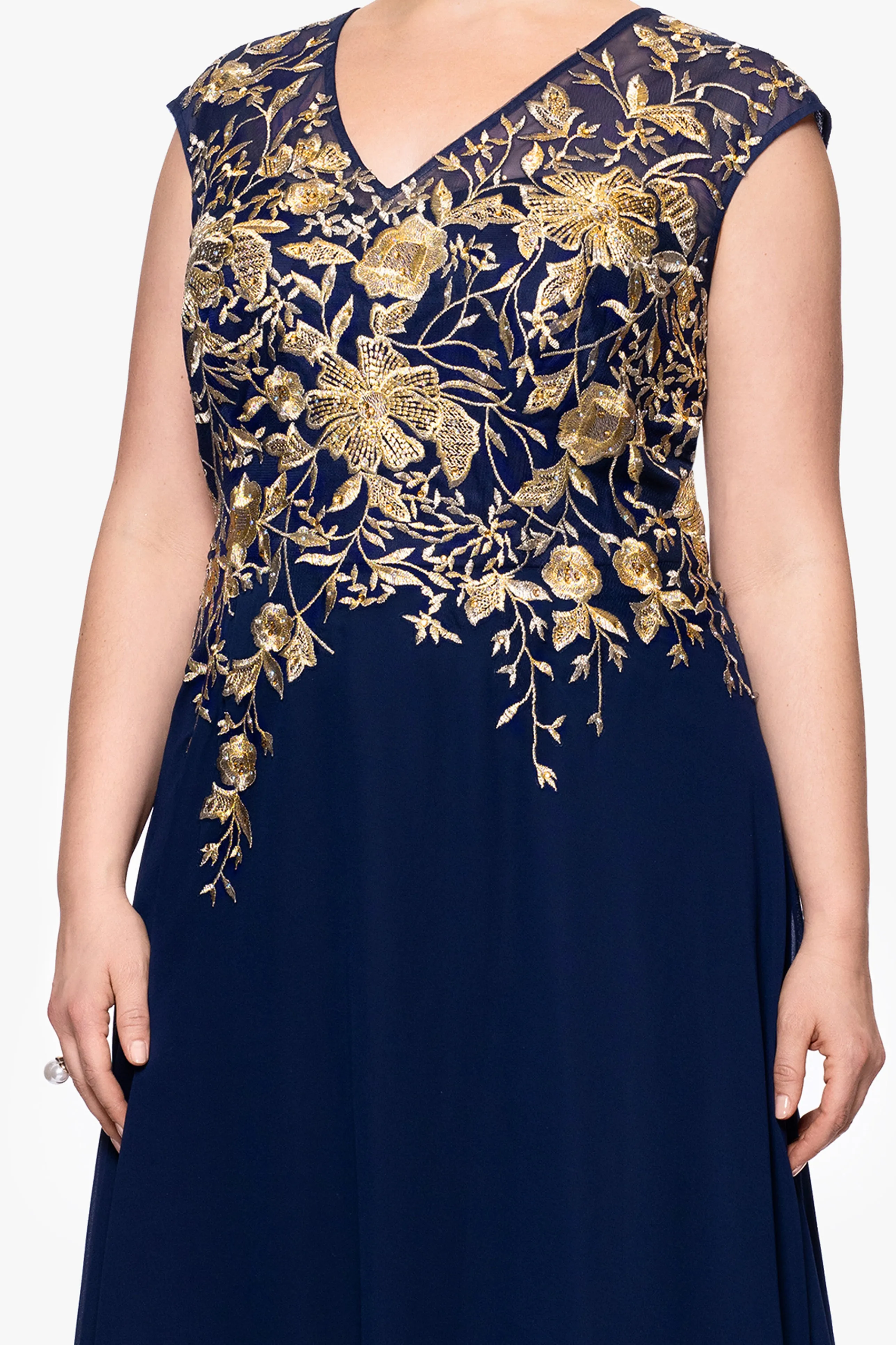 Plus "Maeve" Chiffon Embroidered Bodice Floor Length Dress sold by Betsy & Adam product image thumbnail 2