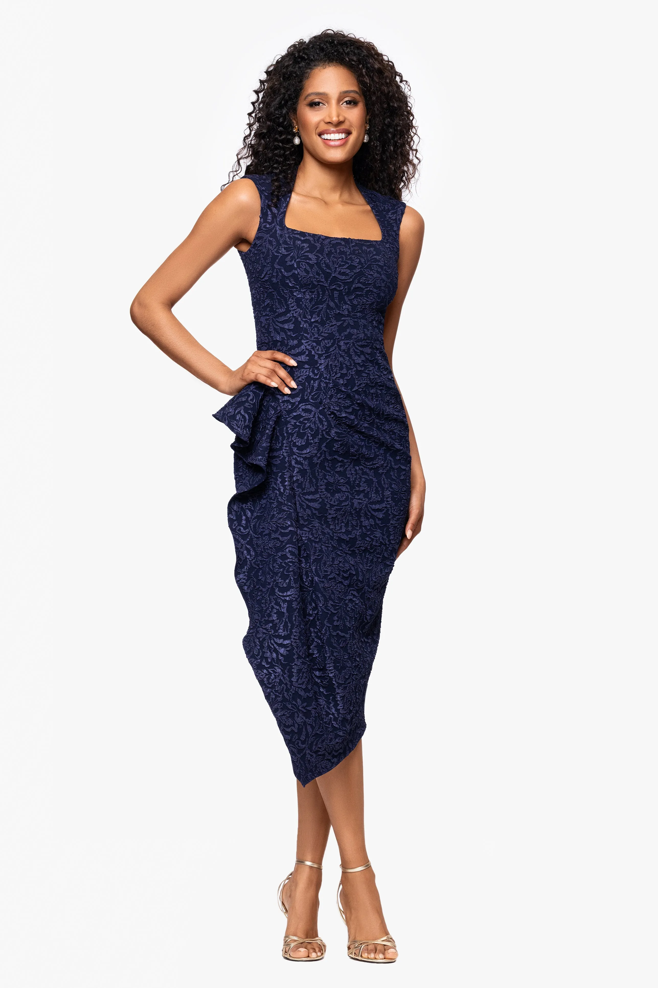 "Elise" Jacquard Knee Length Ruffle Square Neck Dress sold by Betsy & Adam product image thumbnail 5