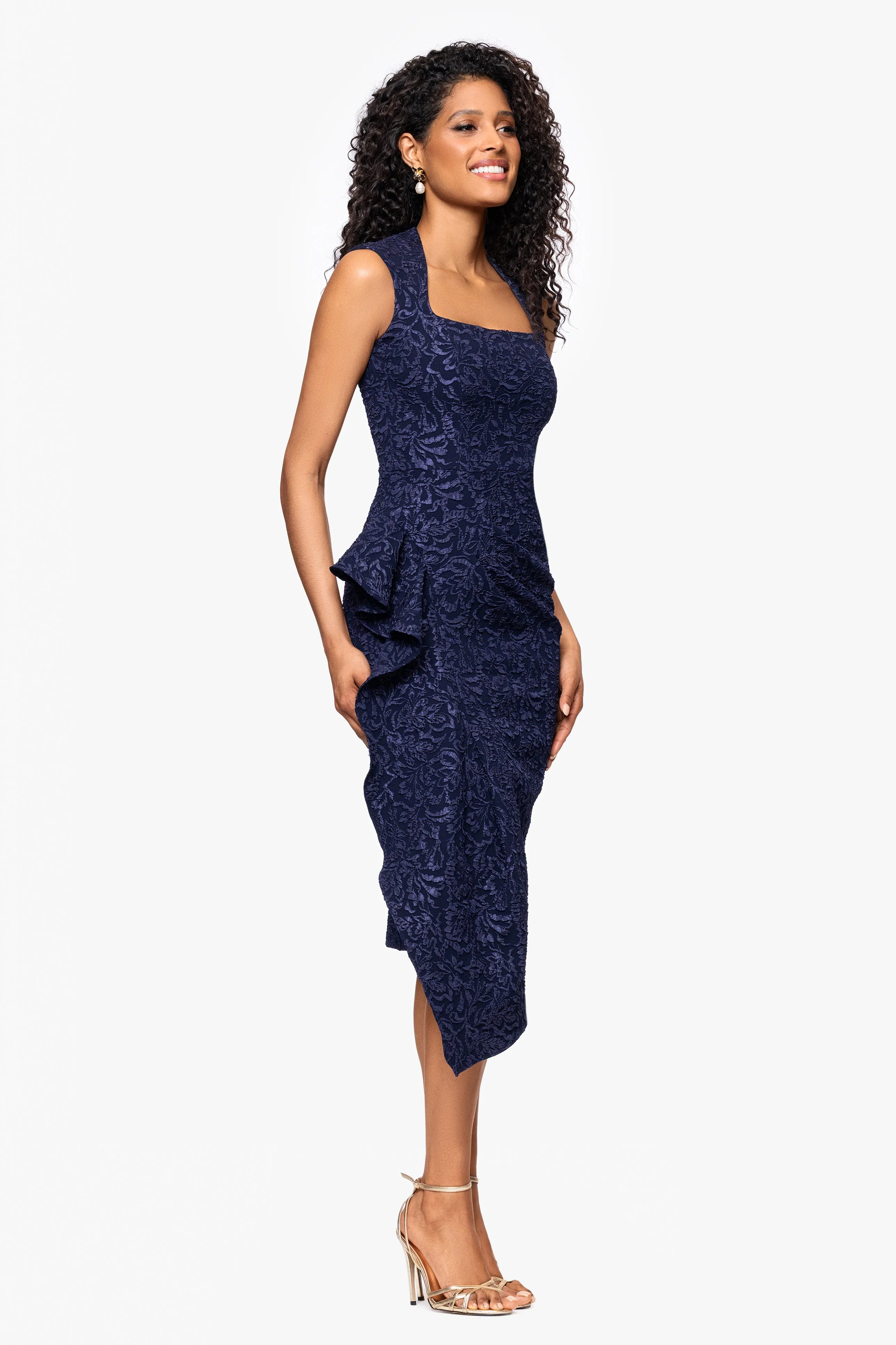 "Elise" Jacquard Knee Length Ruffle Square Neck Dress sold by Betsy & Adam product image thumbnail 4
