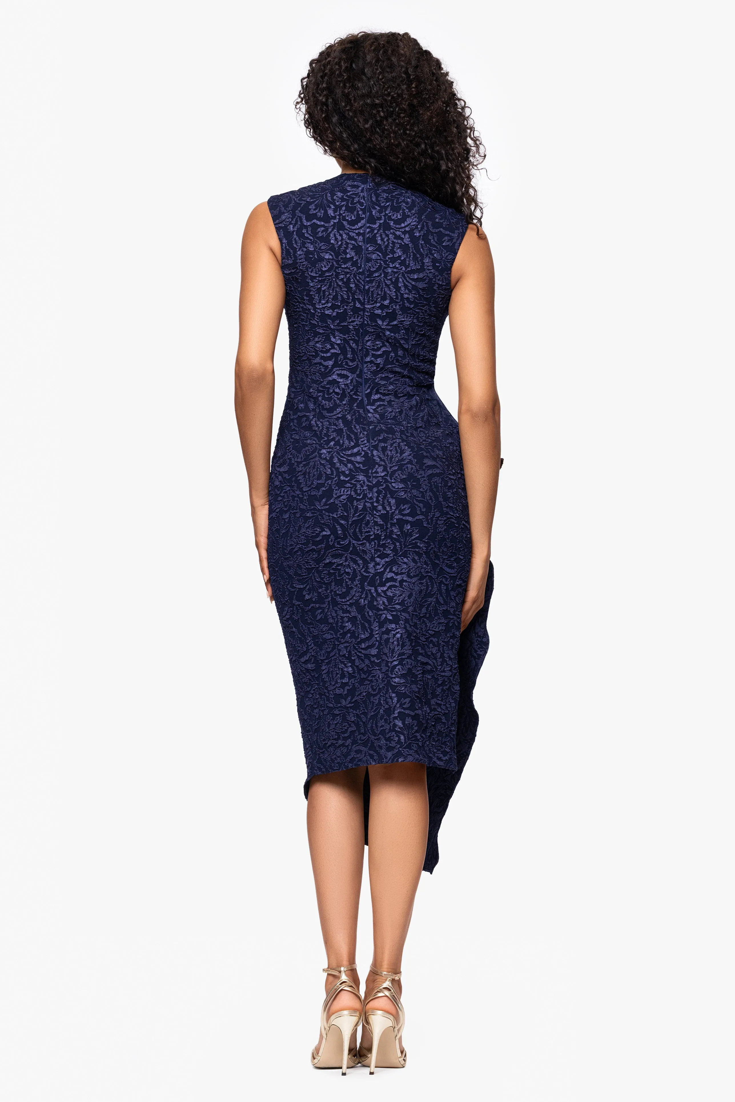"Elise" Jacquard Knee Length Ruffle Square Neck Dress sold by Betsy & Adam product image thumbnail 3
