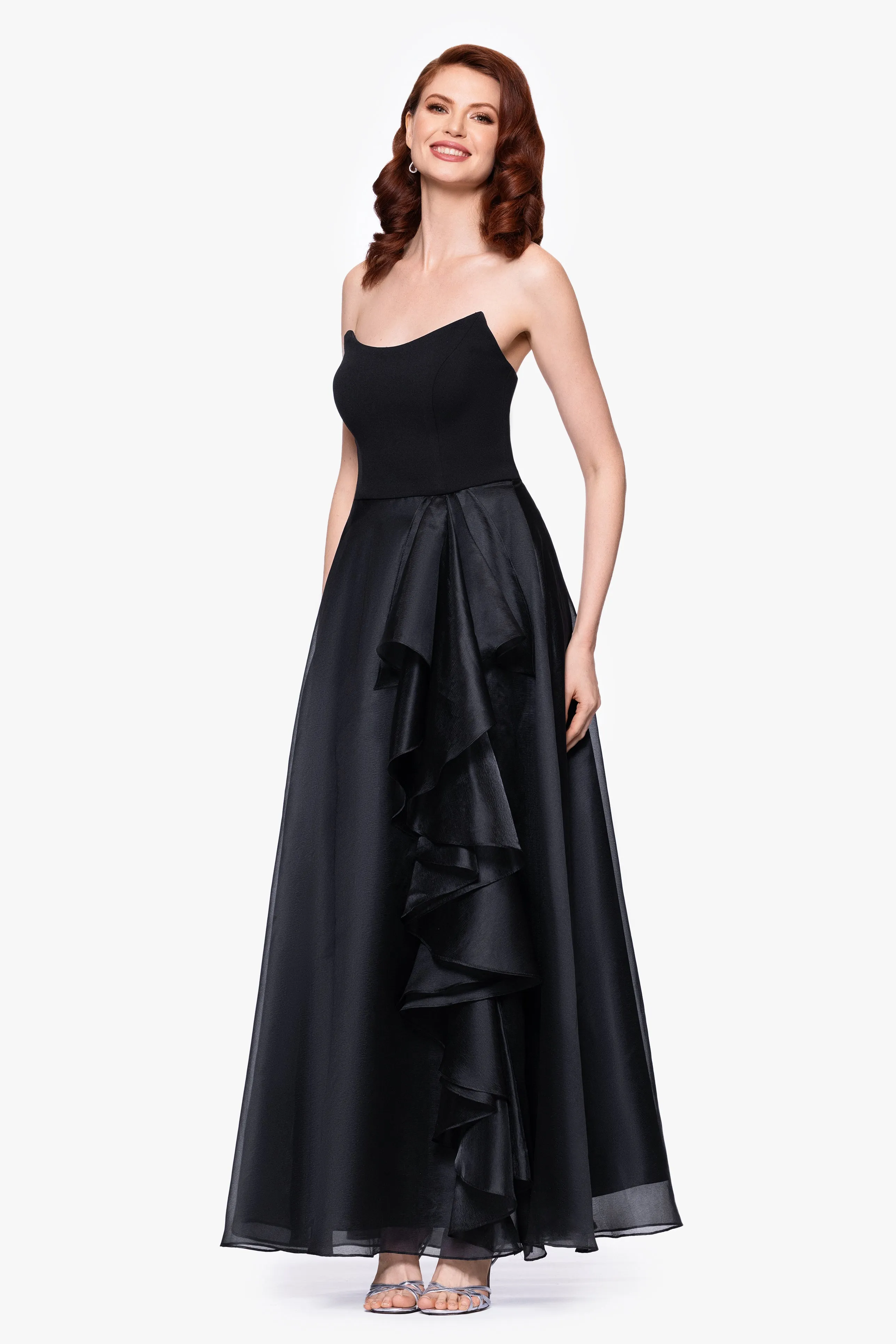 Petite "Josephine" Scuba Crepe and Organza Floor Ruffle Floor Length Dress sold by Betsy & Adam product image thumbnail 4
