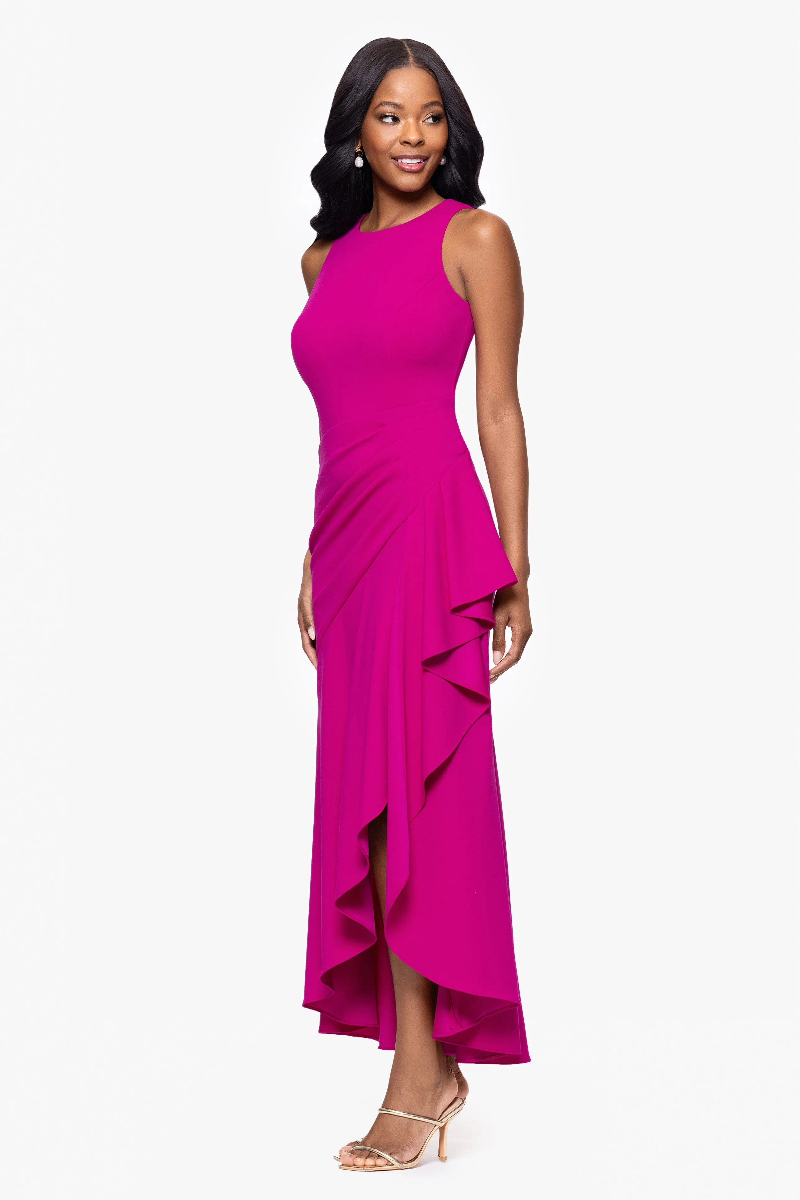Petite "Nicki" Scuba Crepe High Low Rouched Dress sold by Betsy & Adam product image thumbnail 4