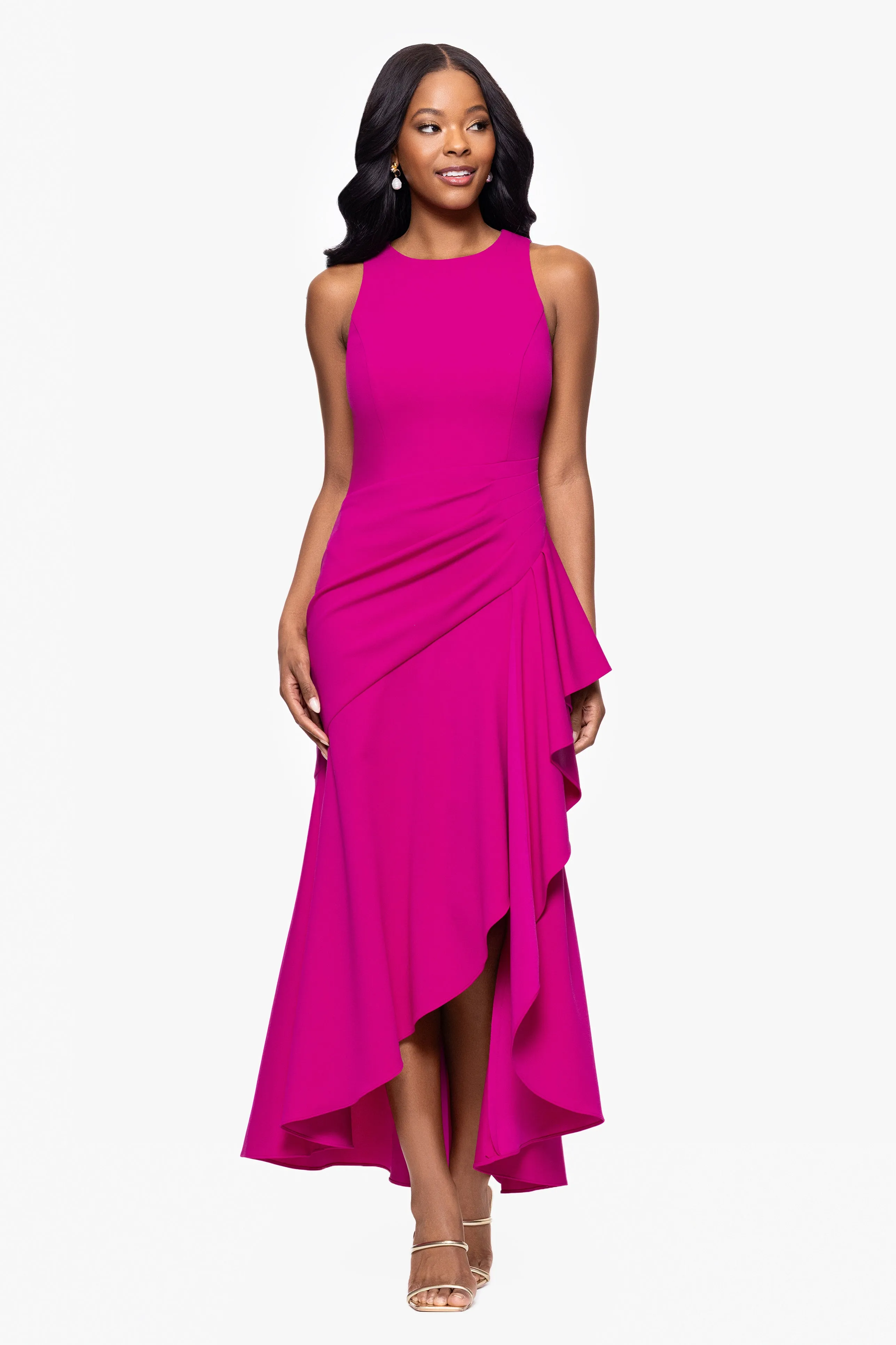 Petite "Nicki" Scuba Crepe High Low Rouched Dress sold by Betsy & Adam