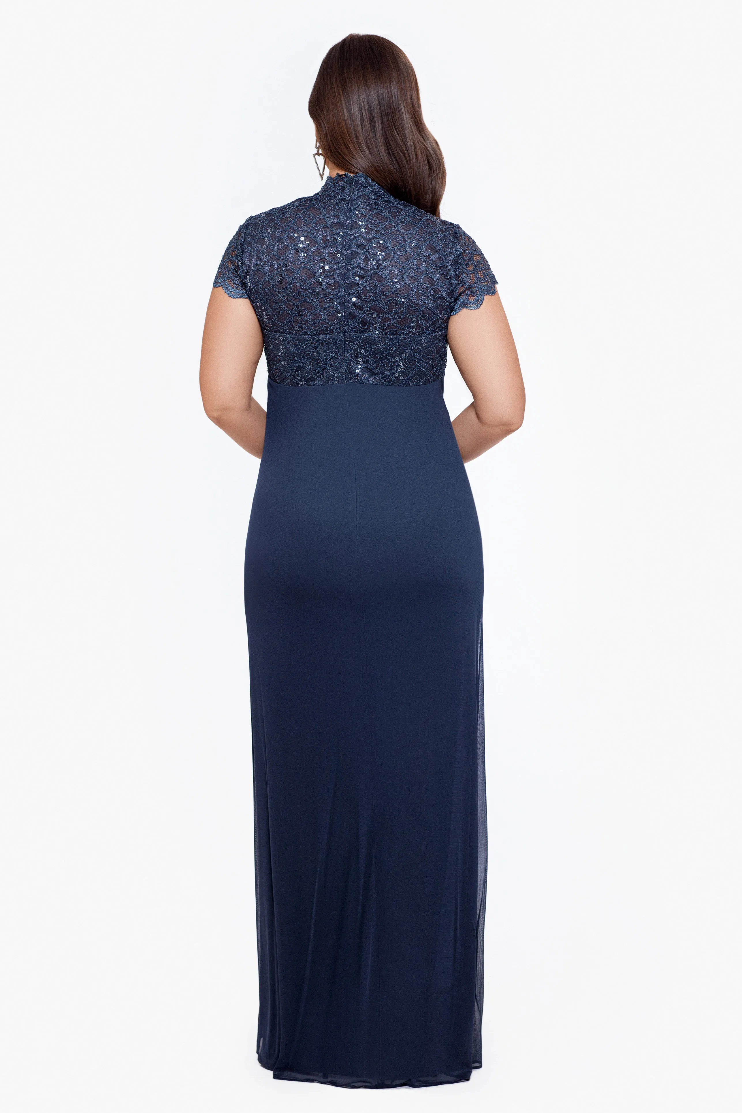 Plus "Kim" Sheer Matte Jersey Lace Cap Sleeve Dress sold by Betsy & Adam product image thumbnail 3