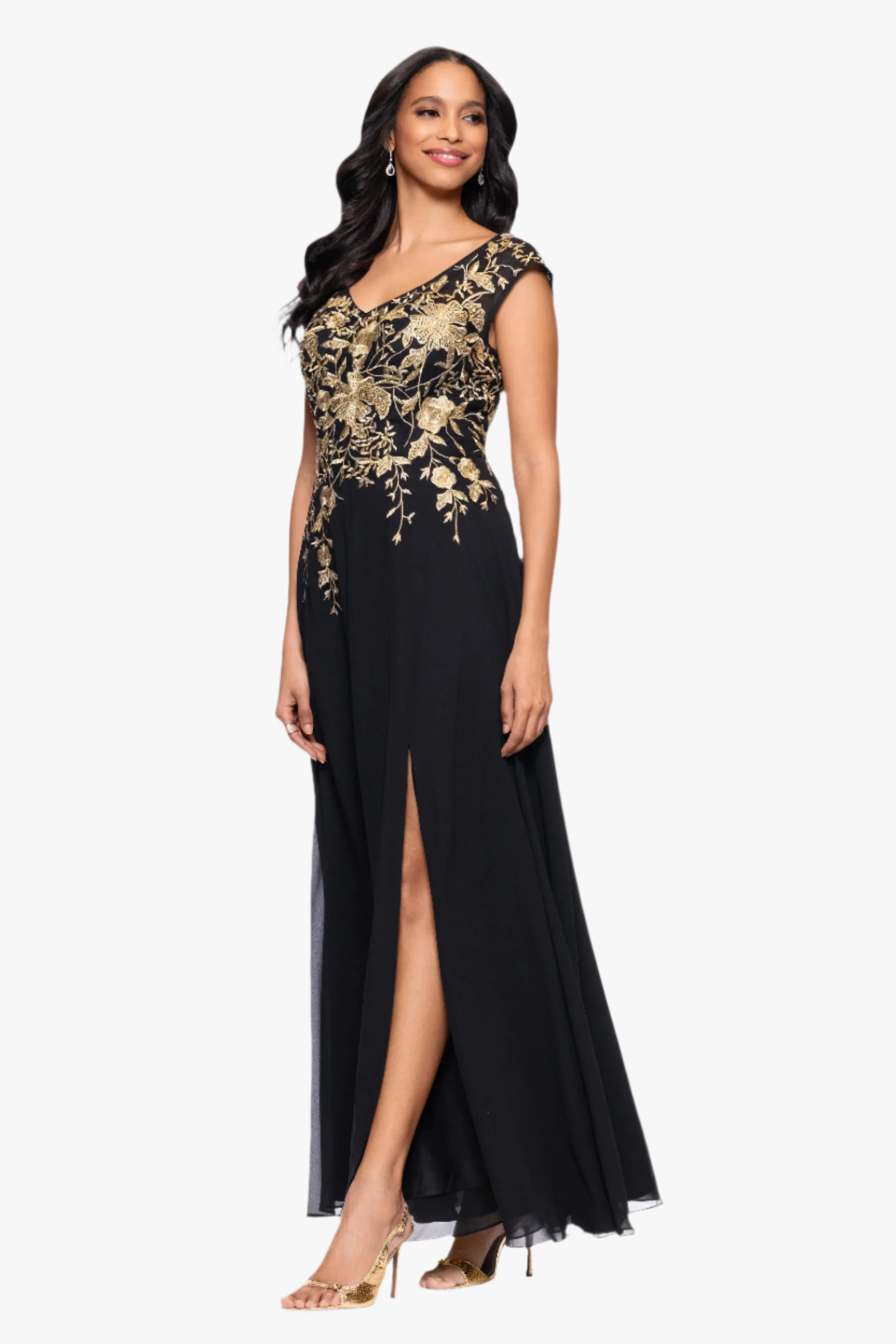 Petite "Maeve" Chiffon Embroidered Bodice Floor Length Dress sold by Betsy & Adam product image thumbnail 4