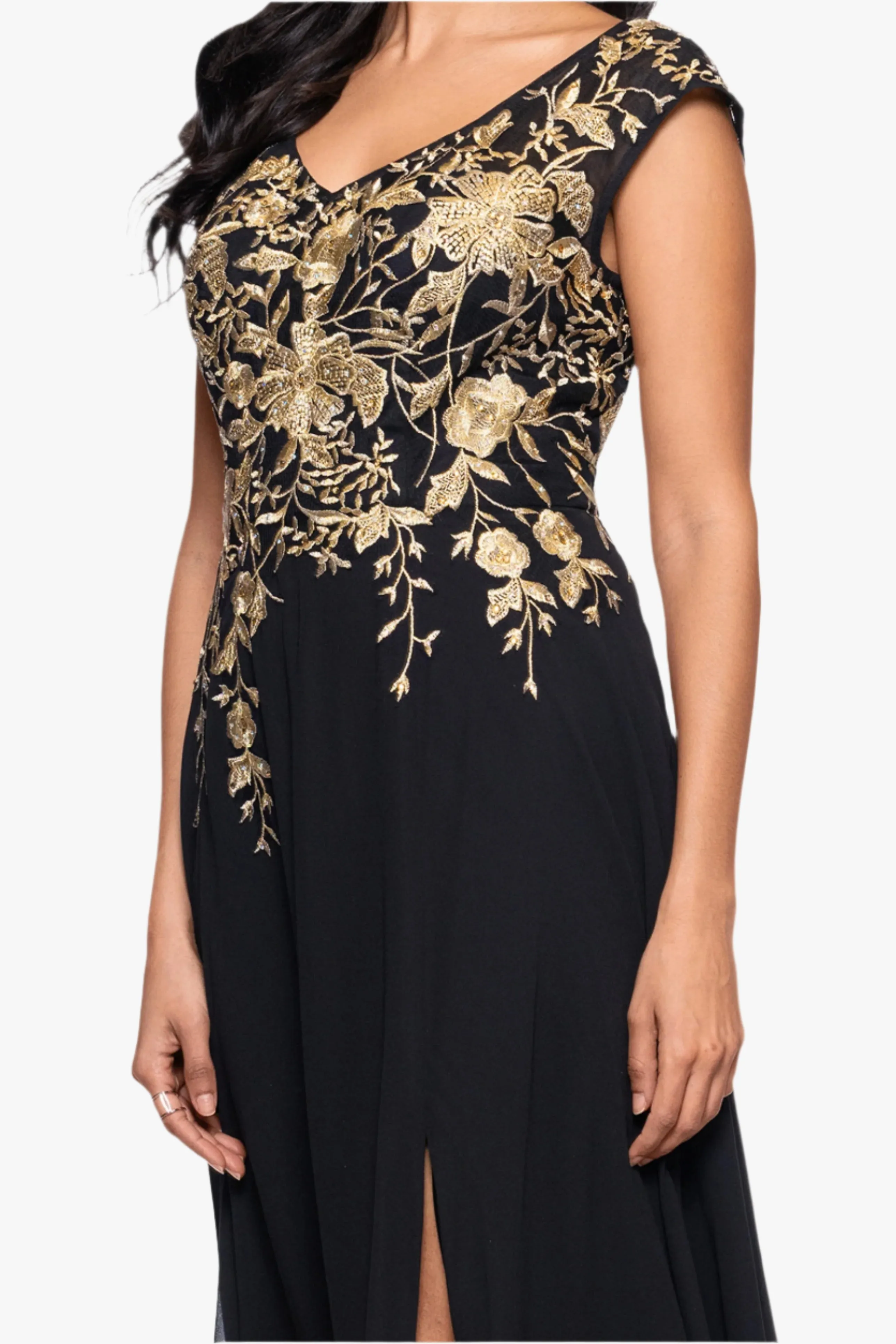 Petite "Maeve" Chiffon Embroidered Bodice Floor Length Dress sold by Betsy & Adam product image thumbnail 2