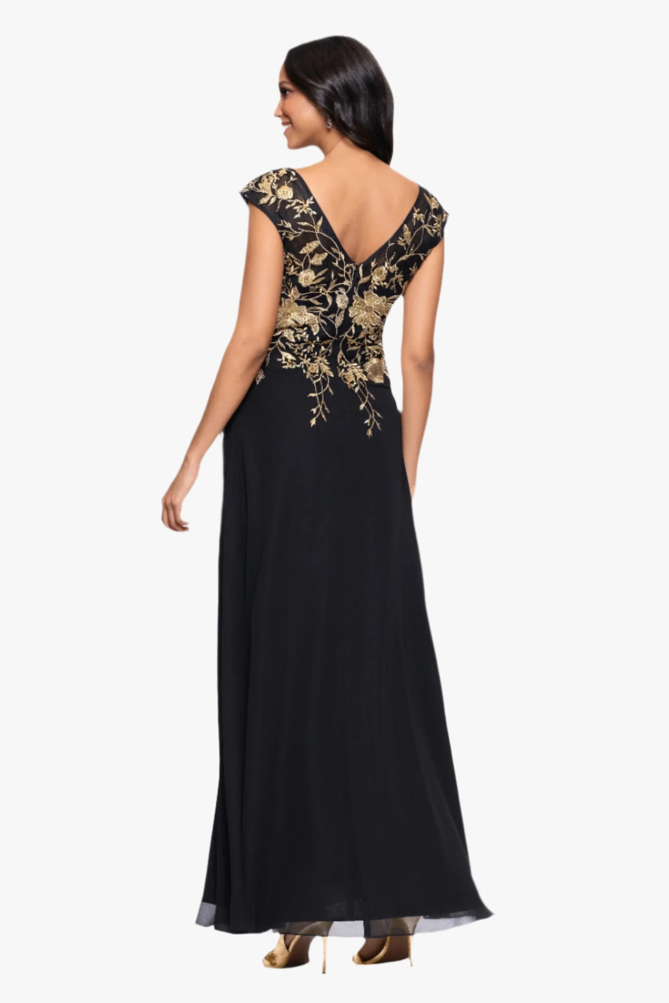Petite "Maeve" Chiffon Embroidered Bodice Floor Length Dress sold by Betsy & Adam product image thumbnail 3