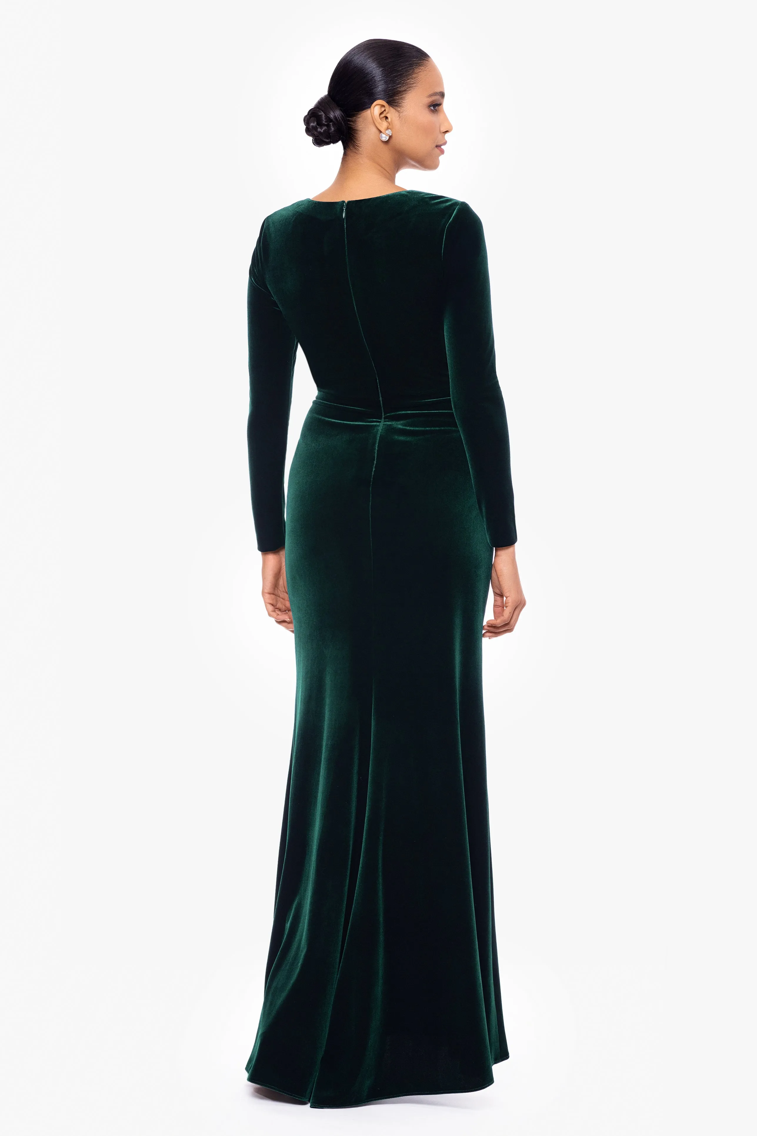 "Blaire" Long Velvet V-Neck Flower Waist Dress sold by Betsy & Adam product image thumbnail 2