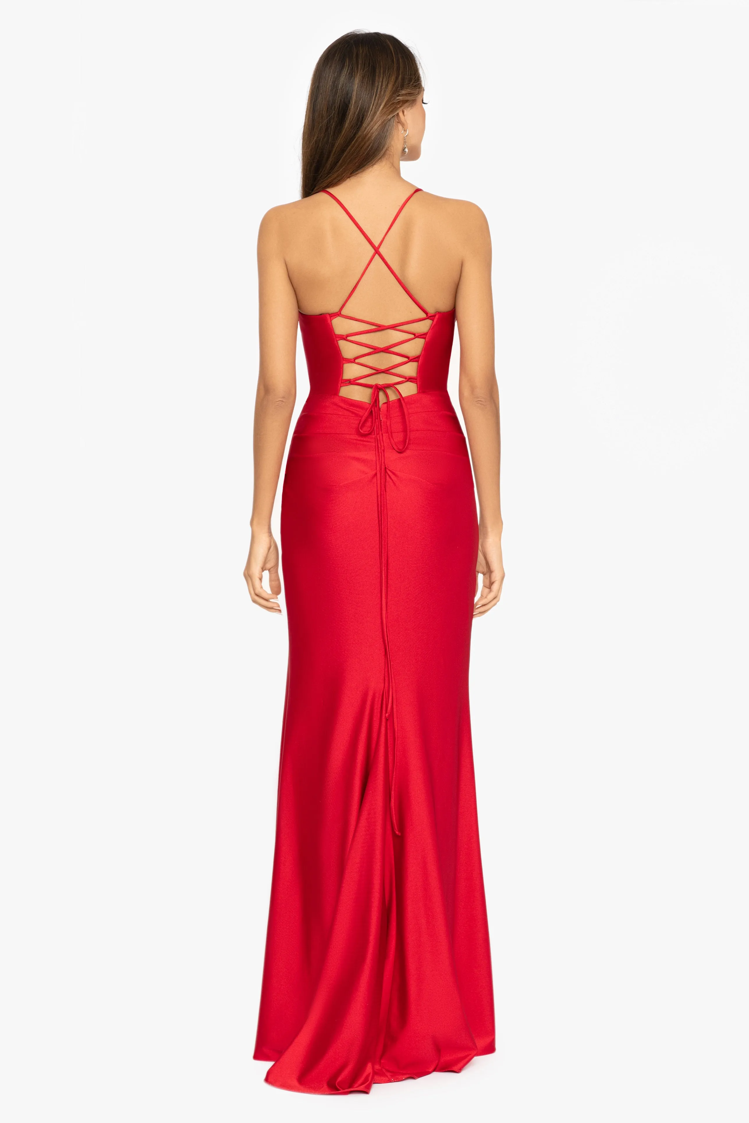 Petite "Talia" Long Sateen Corset Lace Up Back Dress sold by Betsy & Adam product image thumbnail 2
