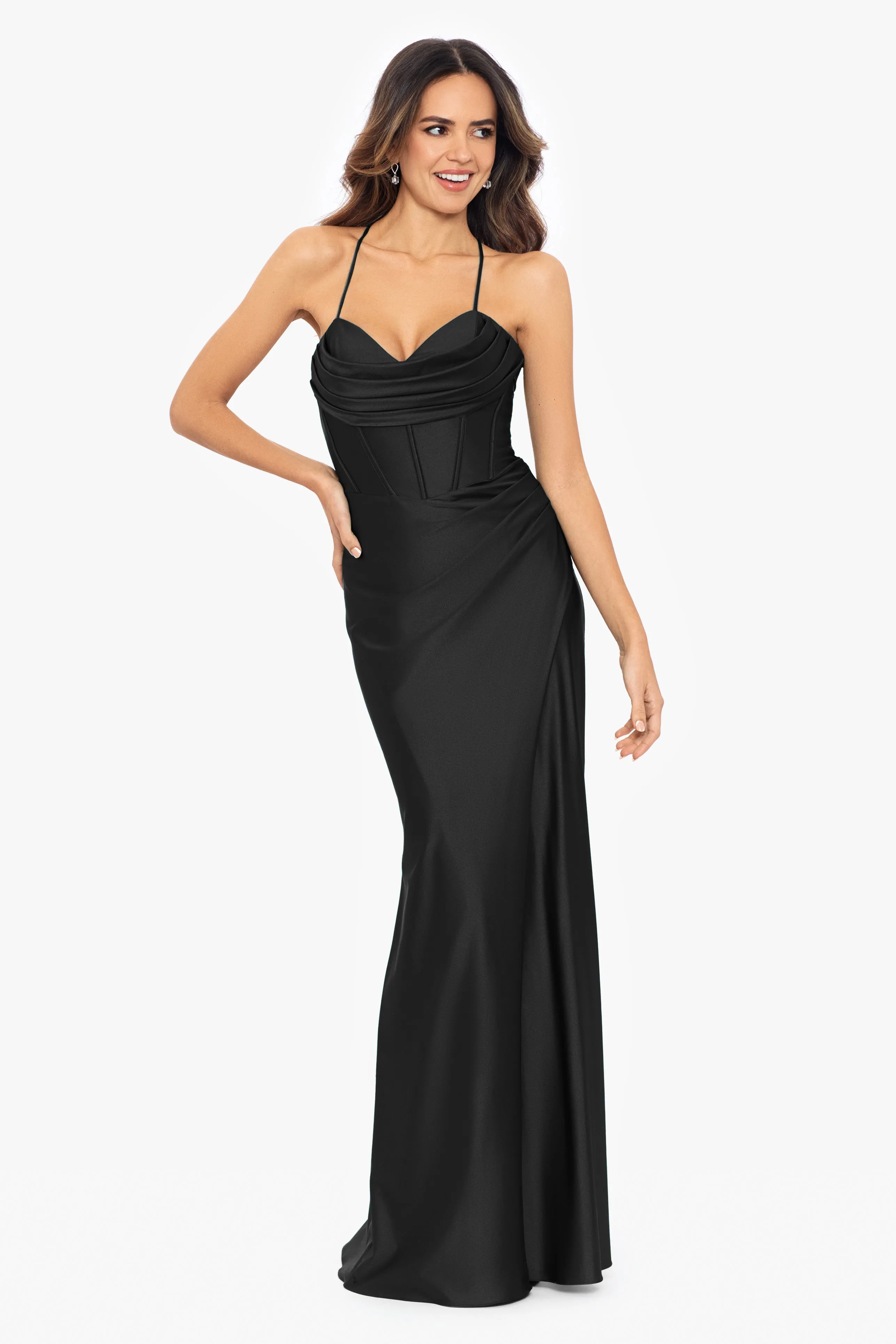 Petite "Talia" Long Sateen Corset Lace Up Back Dress sold by Betsy & Adam product image thumbnail 5