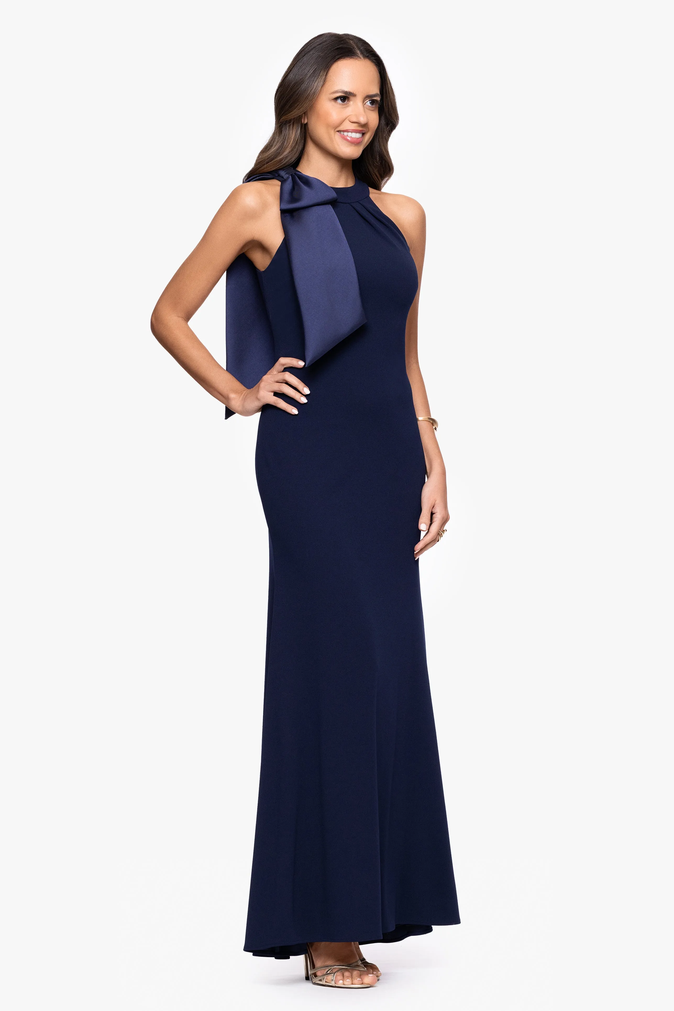 "Laney" Long Scuba Crepe Dress With Satin Bow sold by Betsy & Adam product image thumbnail 4