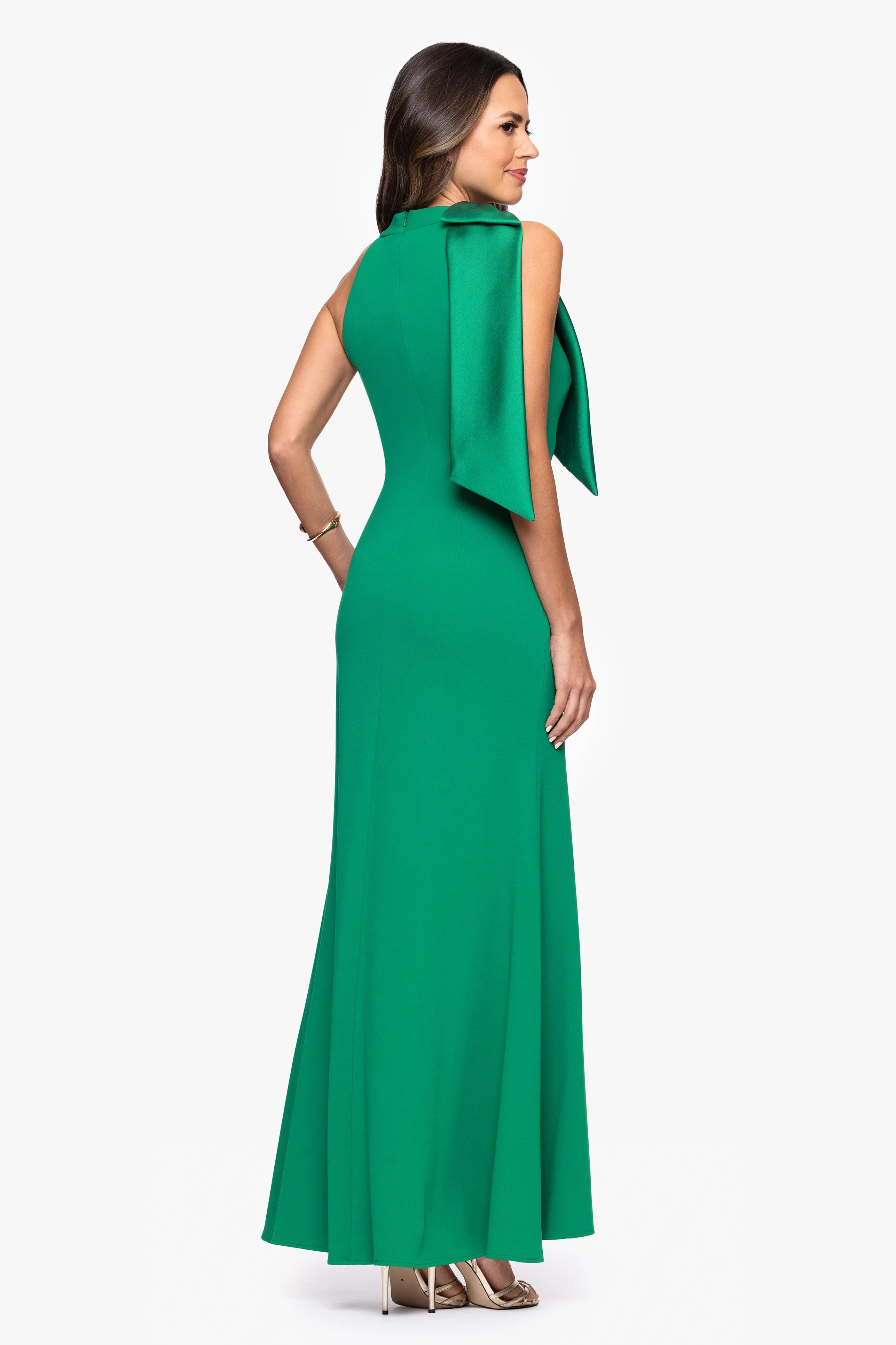 "Laney" Long Scuba Crepe Dress With Satin Bow sold by Betsy & Adam product image thumbnail 3