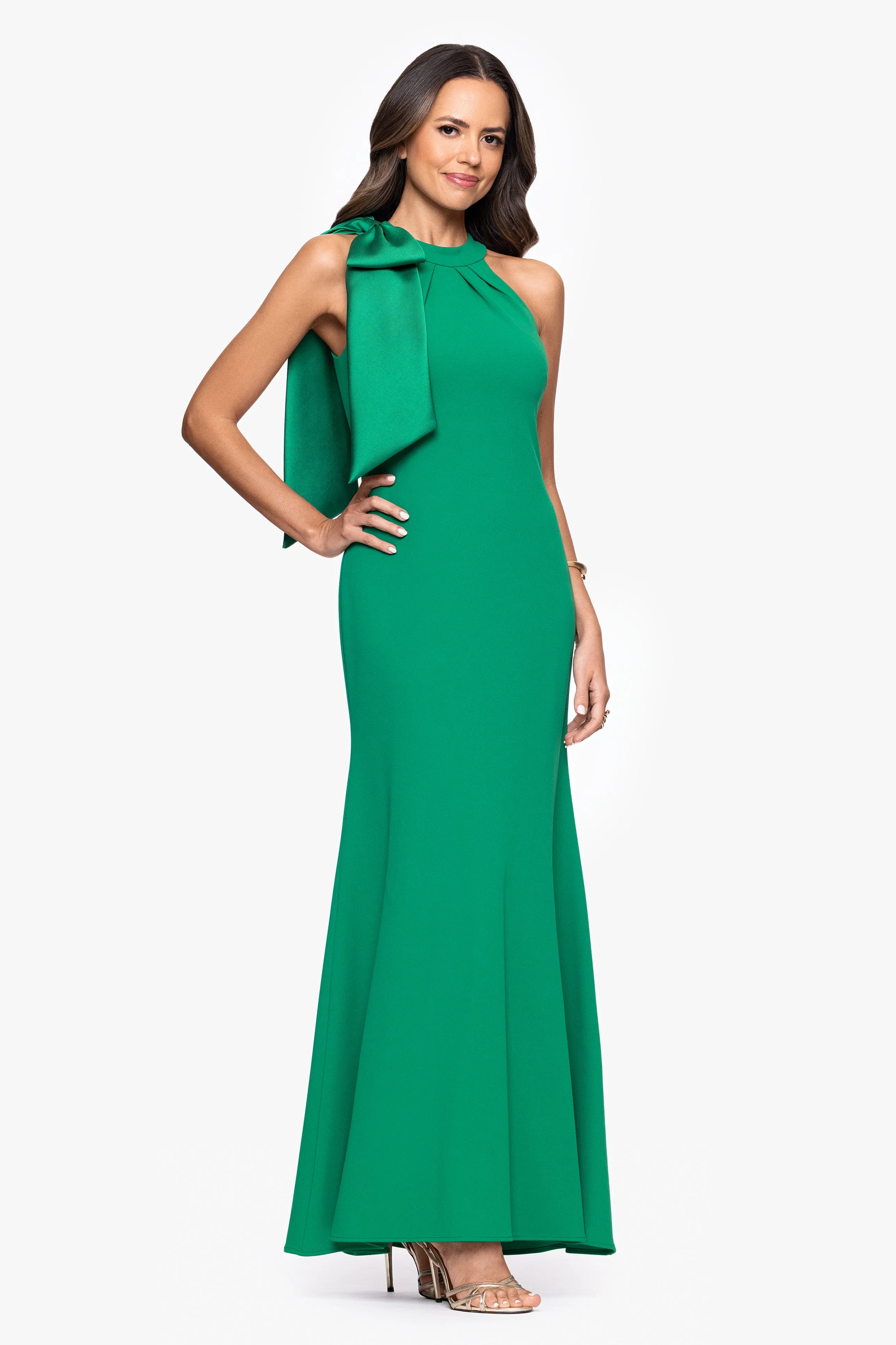 "Laney" Long Scuba Crepe Dress With Satin Bow sold by Betsy & Adam product image thumbnail 5