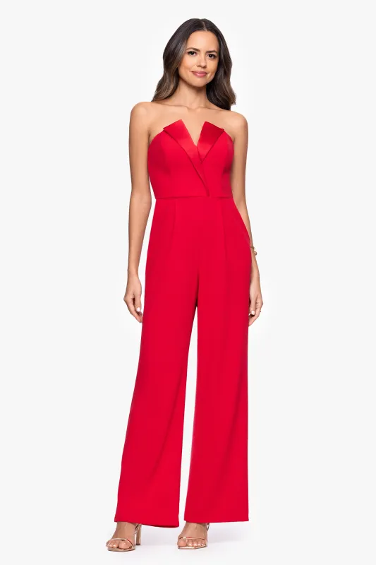 "Tasha" Long Strapless Tuxedo Jumpsuit sold by Betsy & Adam