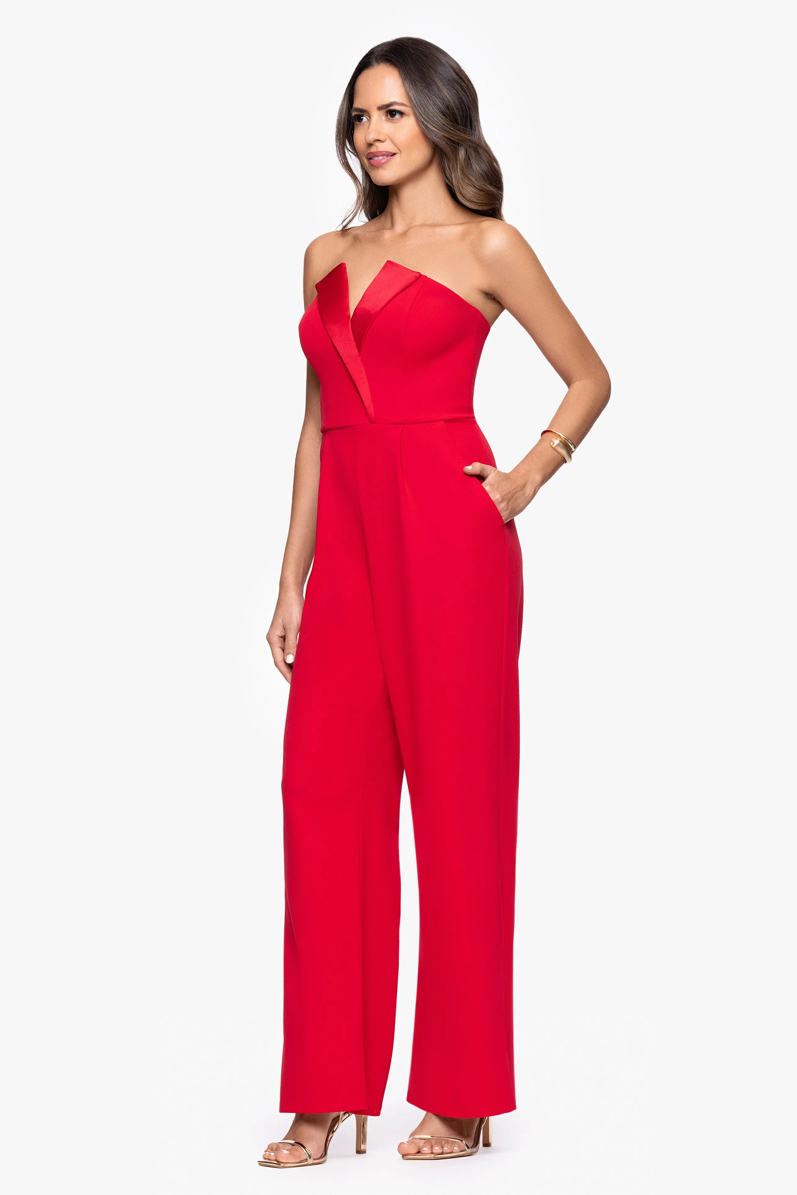 "Tasha" Long Strapless Tuxedo Jumpsuit sold by Betsy & Adam product image thumbnail 4