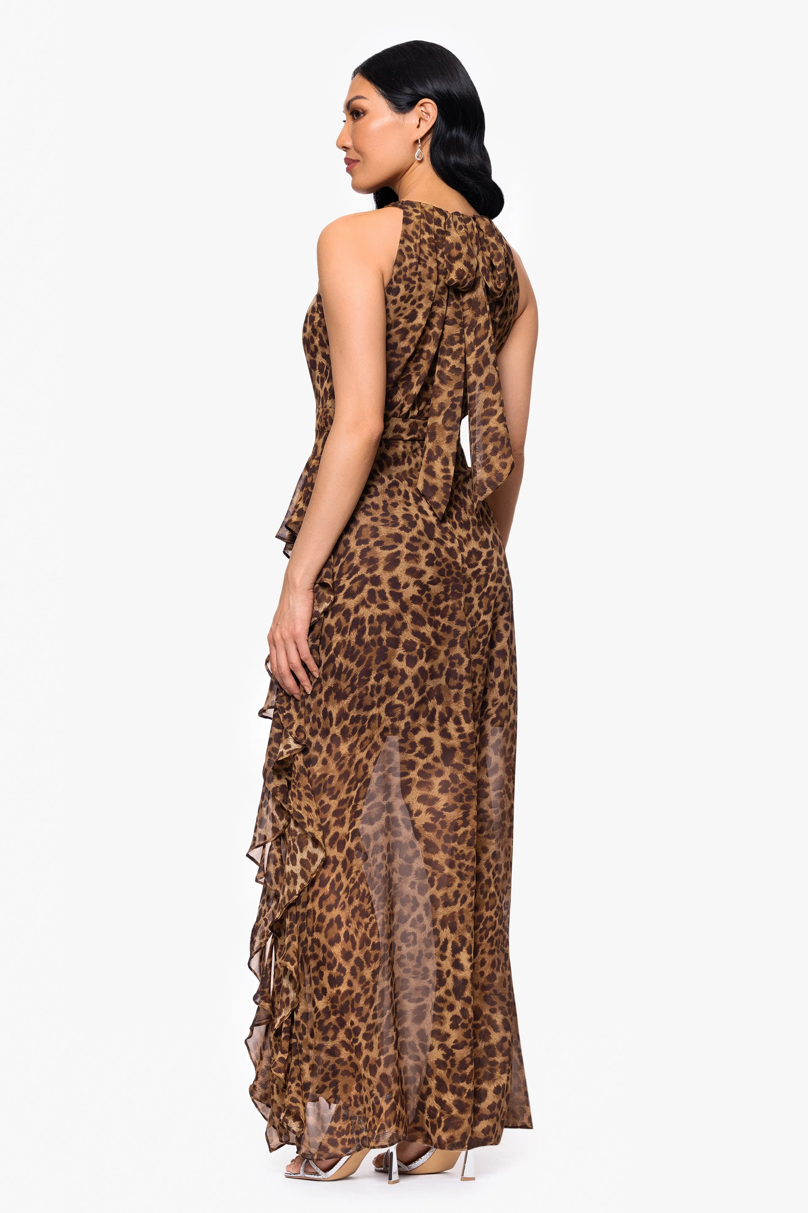 "Andie" Print Chiffon Halter Neck Ruffle Floor Length Dress sold by Betsy & Adam product image thumbnail 3