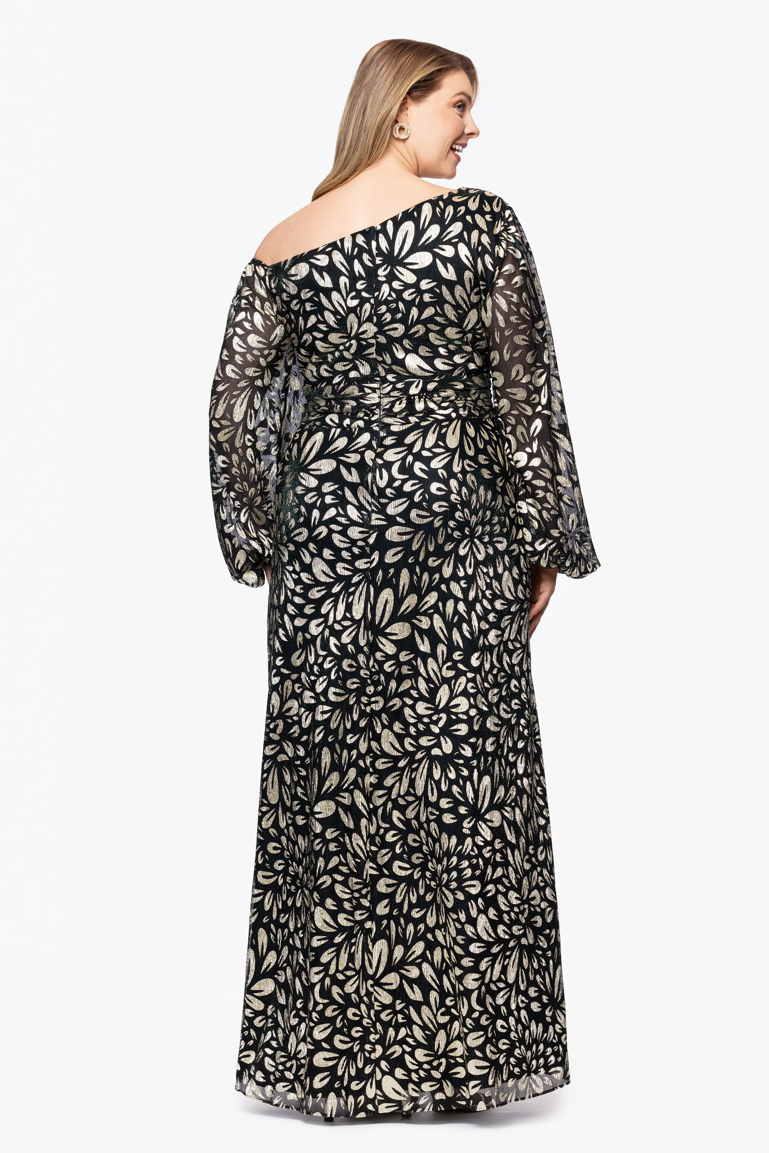 Plus "Malia" Metallic Off the Shoulder Long Sleeve Floor Length Dress sold by Betsy & Adam product image thumbnail 3