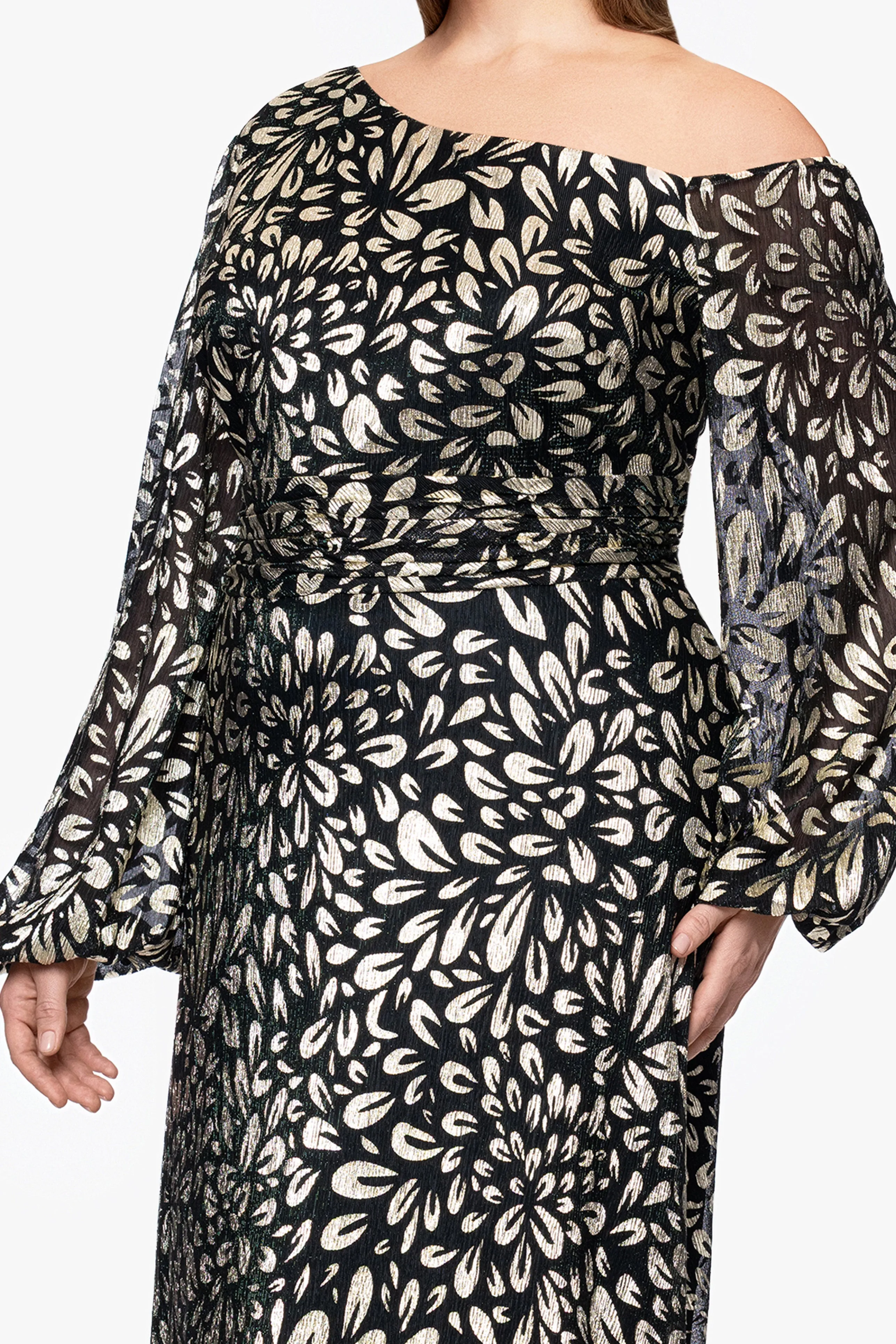Plus "Malia" Metallic Off the Shoulder Long Sleeve Floor Length Dress sold by Betsy & Adam product image thumbnail 2